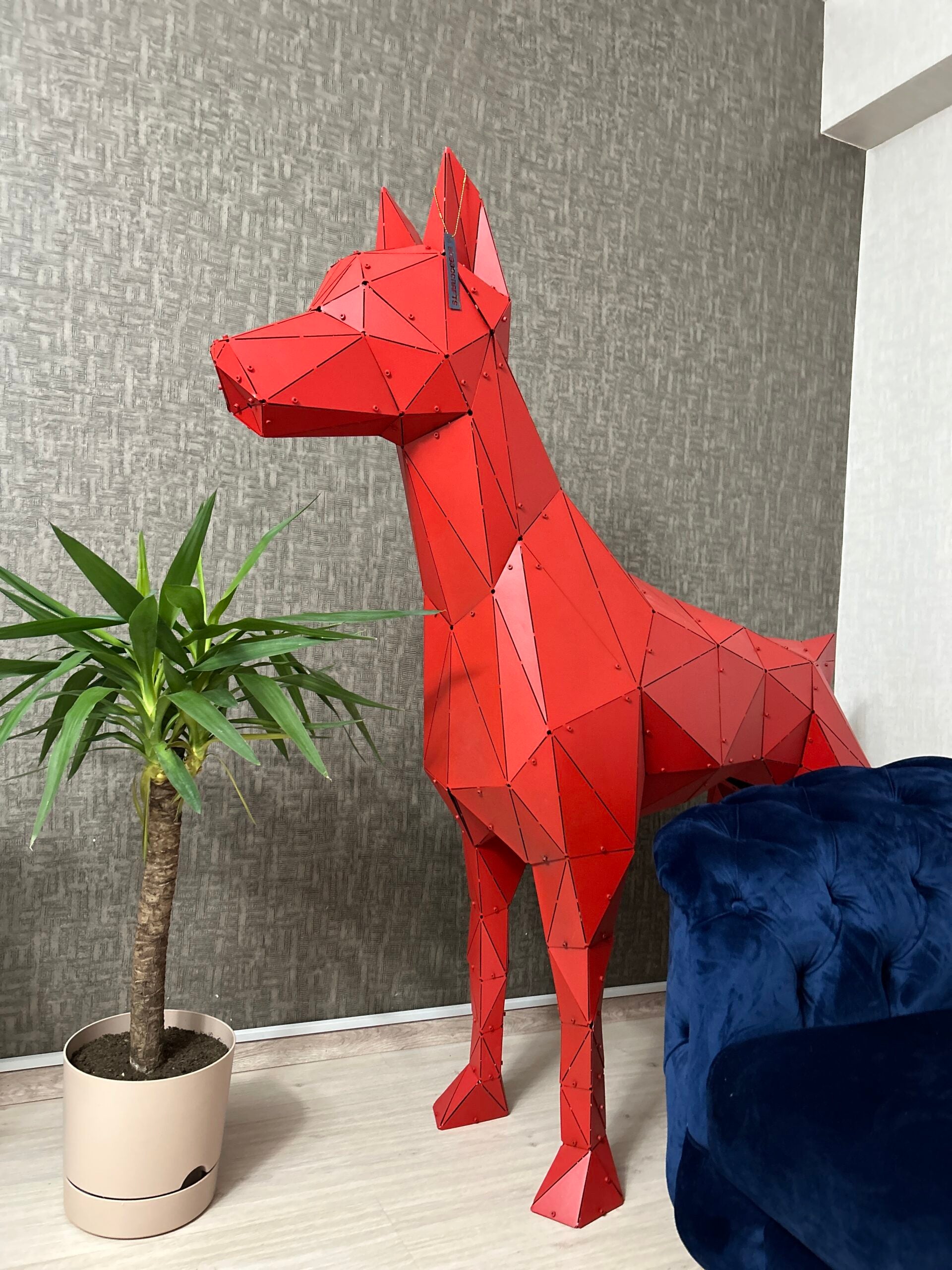 3D Metal Geometrik El Yapımı Doberman Heykeli | ByLamp