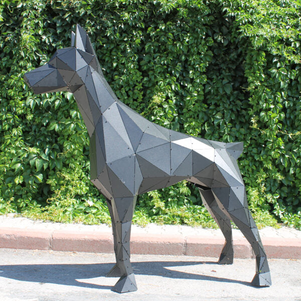 3D Metal Geometrik El Yapımı Doberman Heykeli | ByLamp