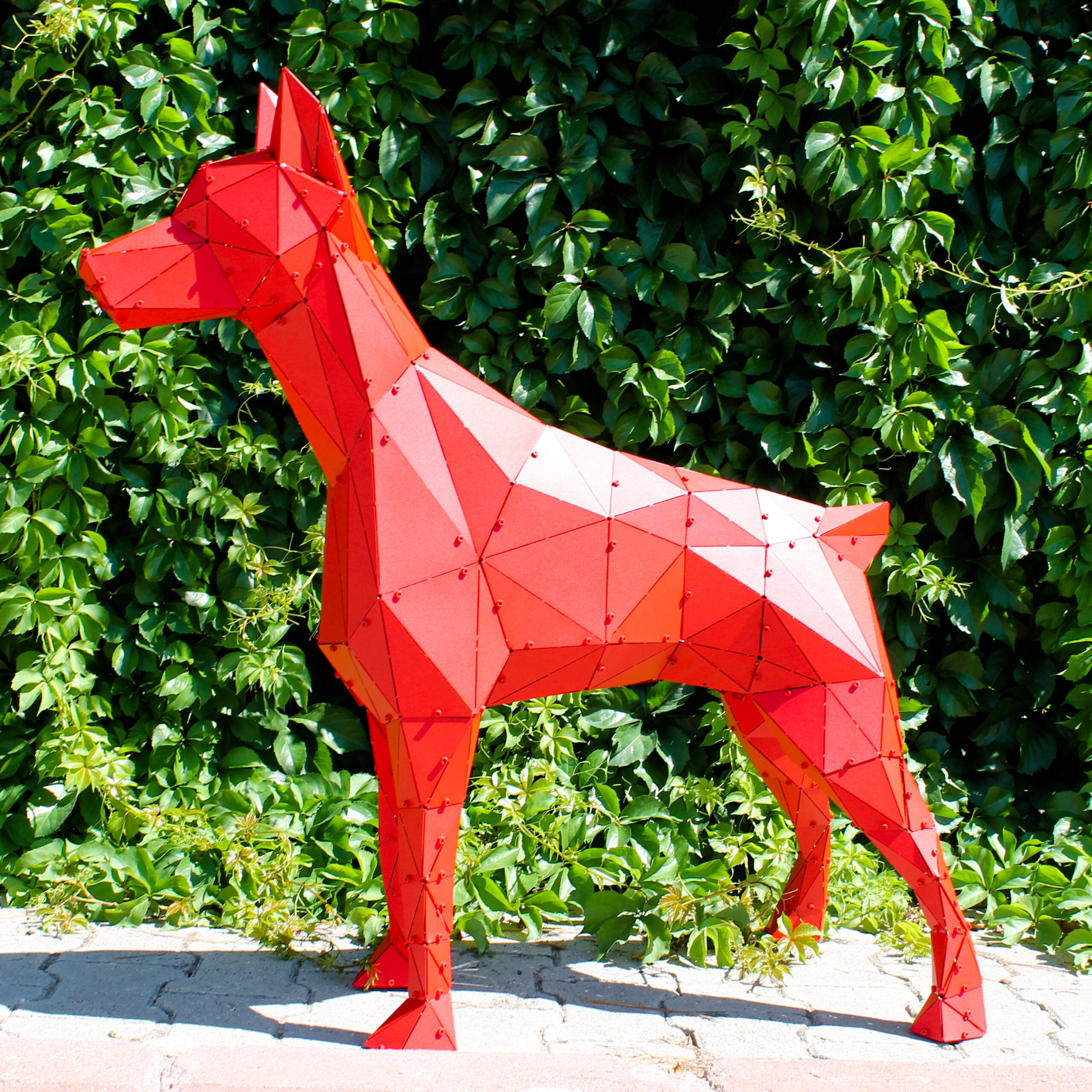 3D Metal Geometrik El Yapımı Doberman Heykeli | ByLamp