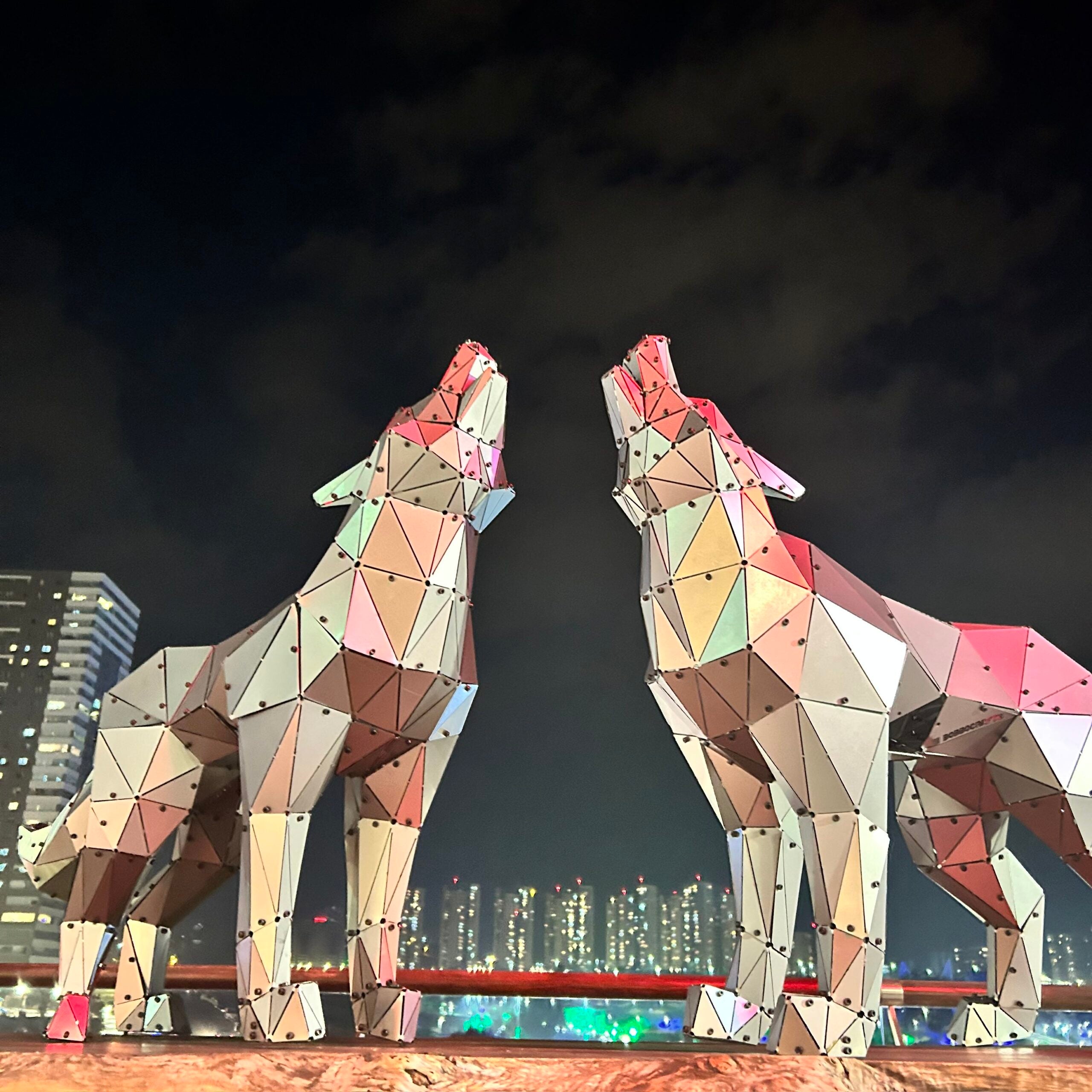 3D Metal Geometrik El Yapımı Kurt Heykeli | ByLamp