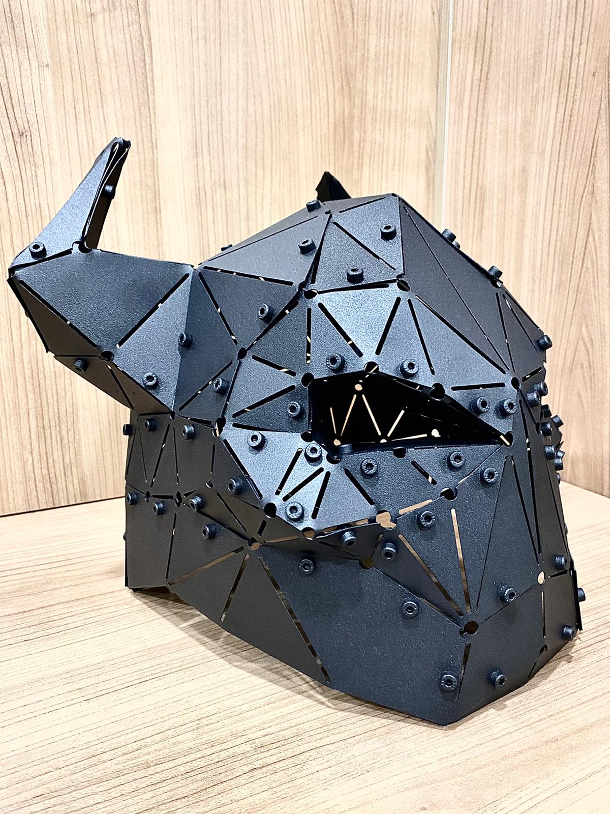 3D Metal Geometrik El Yapımı Skull Helmet Heykeli | ByLamp