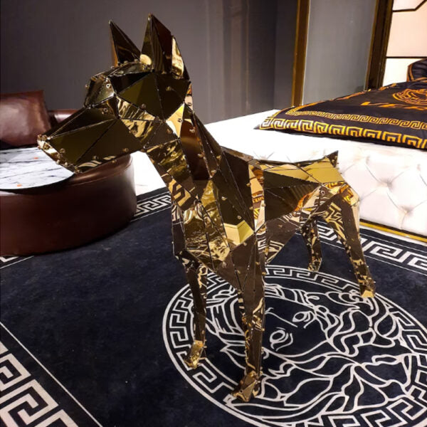 3D Metal Geometrik El Yapımı Titanium Doberman Heykeli | ByLamp