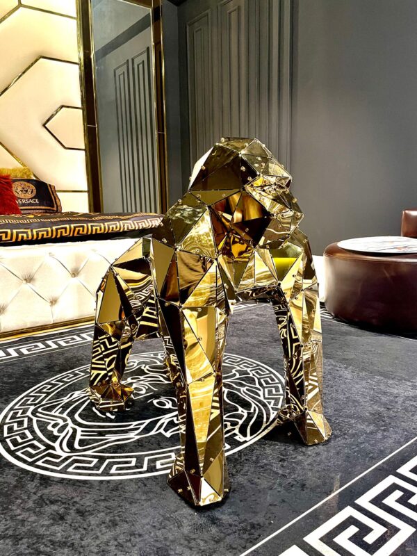 3D Metal Geometrik El Yapımı Titanium Goril Heykeli | ByLamp