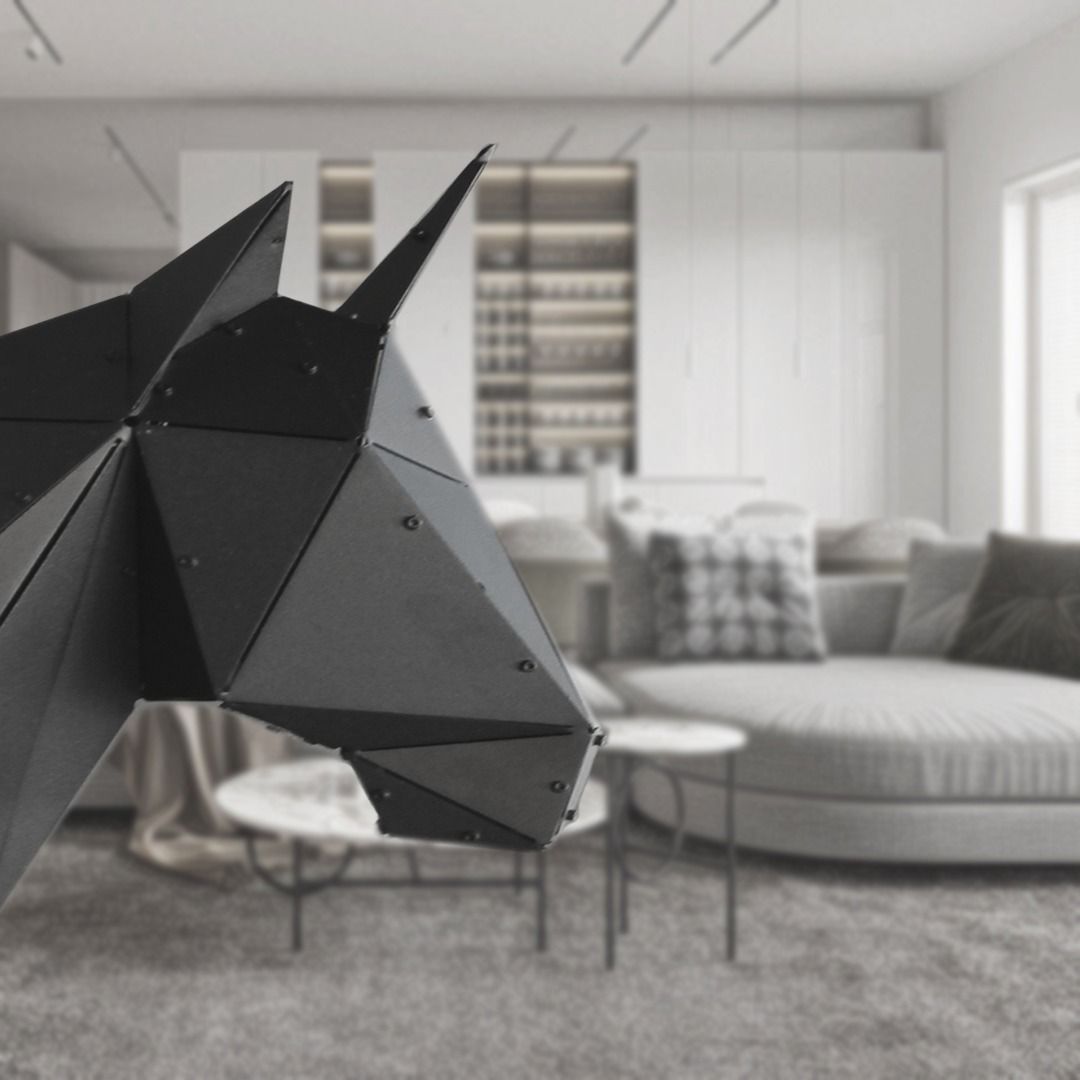 3D Metal Geometrik El Yapımı Unicorn Heykeli | ByLamp