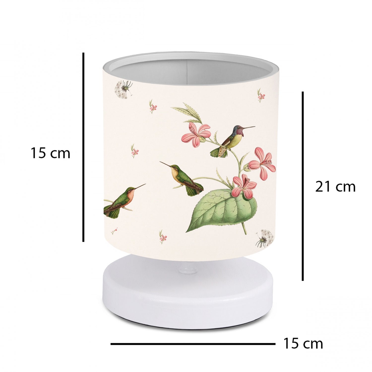 White Body Mini Lampshade Bird Patterned Fabric Table Lamp | ByLamp