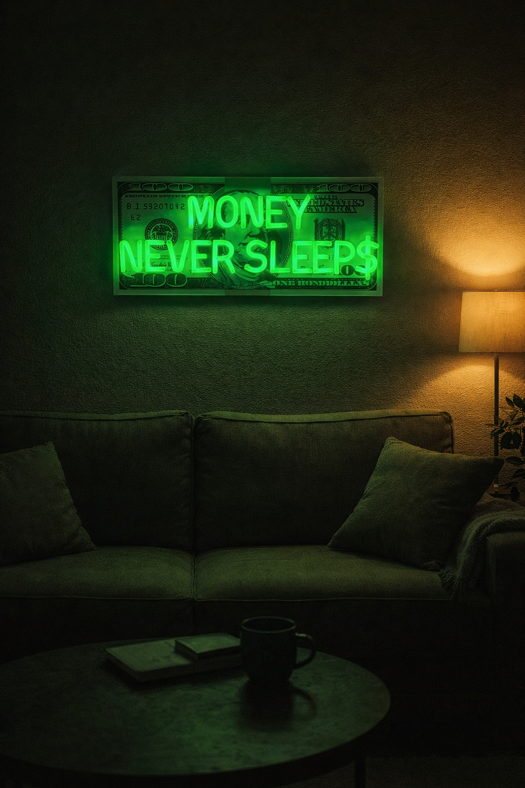 Money Never Sleep Text Led Neon Lamp