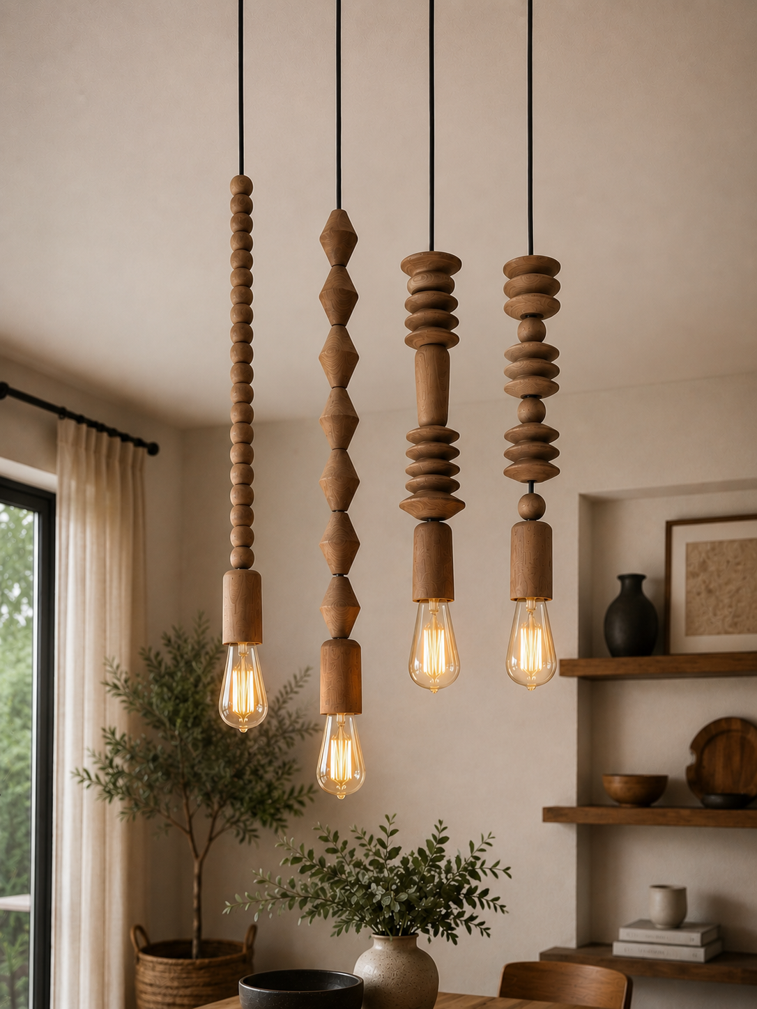 Wooden pendant stalter lighting