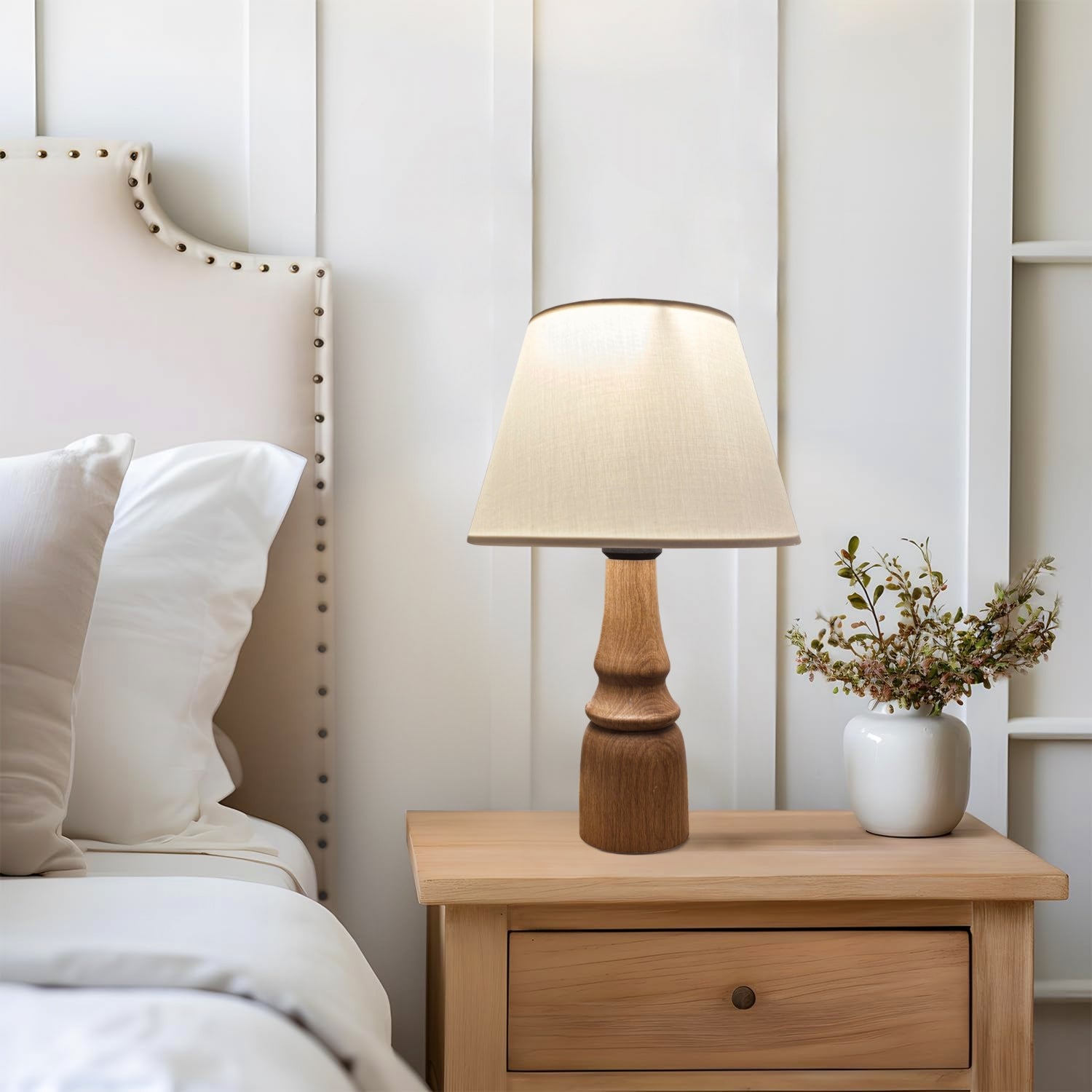 Arwen Doğal Ahşap Krem Abajur Masa Lambası | ByLamp