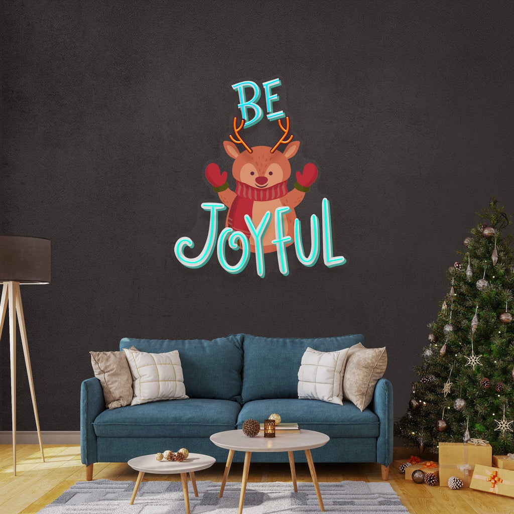 Be Joyful Yazılı Geyik Işıklı Neon Lamba