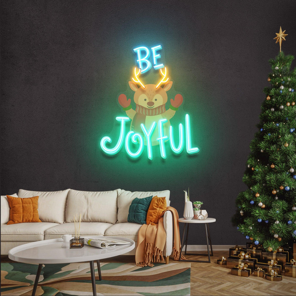 Be Joyful Yazılı Geyik Işıklı Neon Lamba