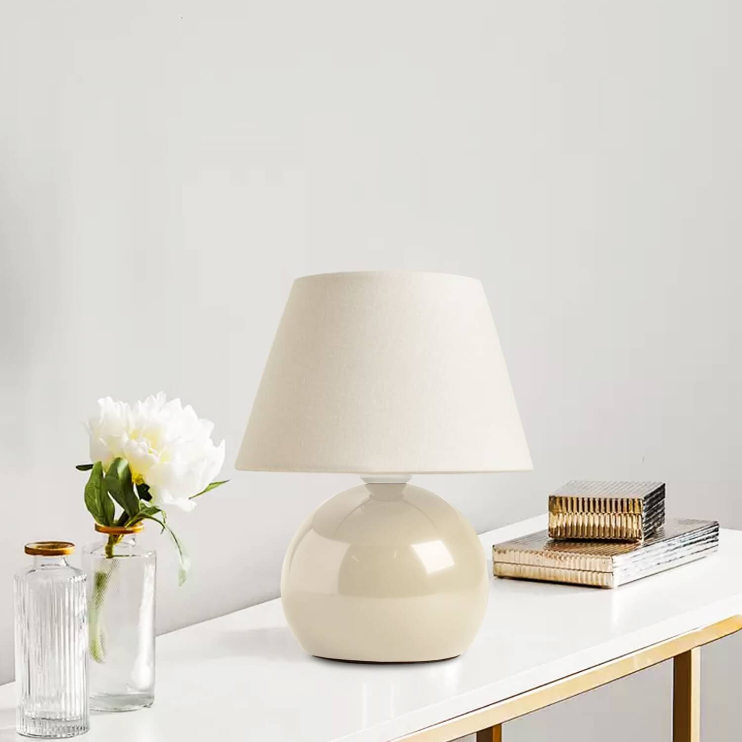 Carpi Küre Metal Krem Abajur Masa Lambası | ByLamp