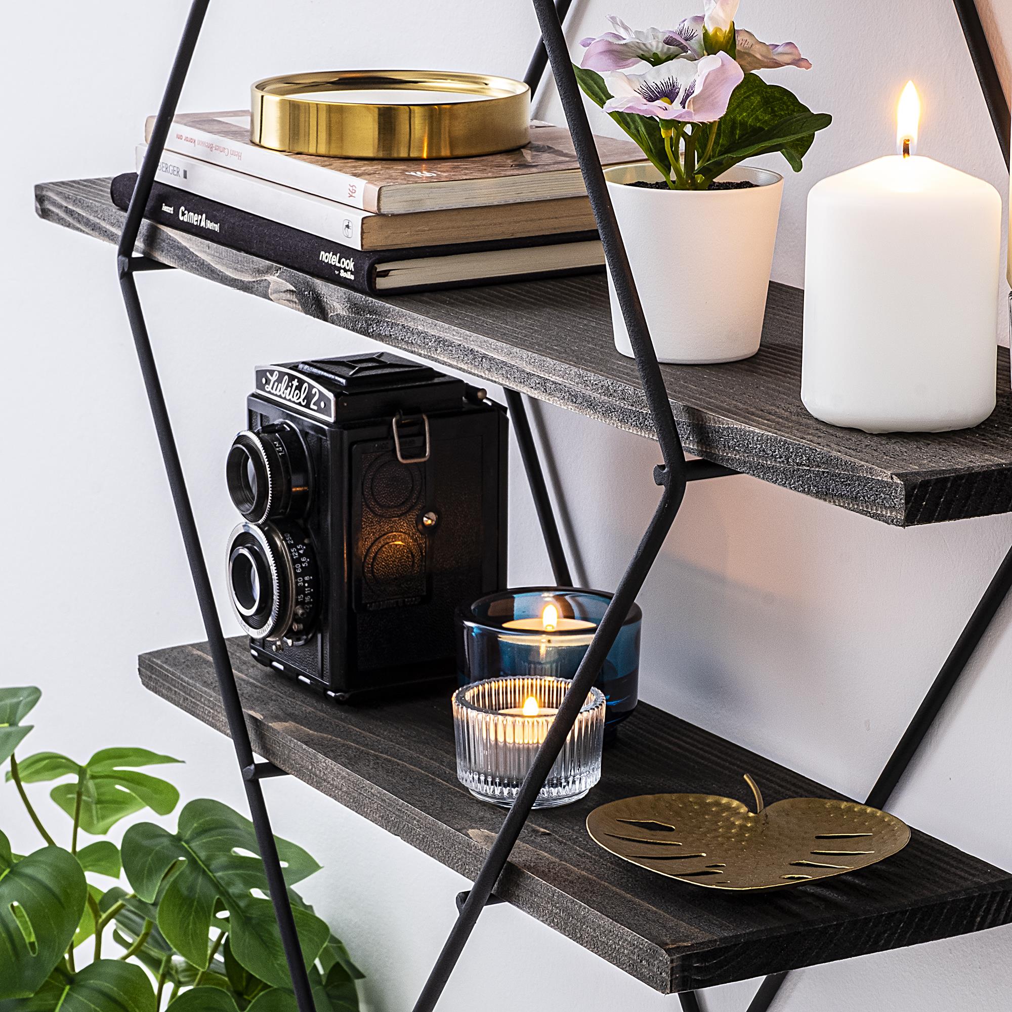 CM-008-SRK Dekoratif Ahşap Metal Duvar Rafı | ByLamp