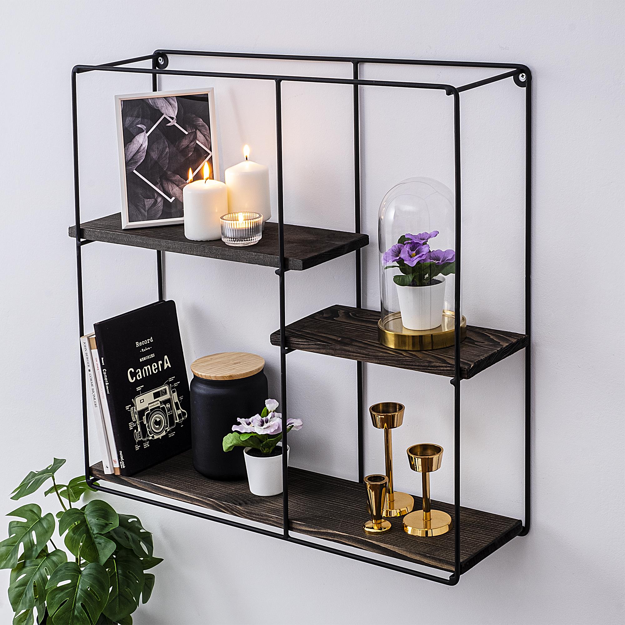 CM-010-SRK Dekoratif Ahşap Metal Duvar Rafı | ByLamp