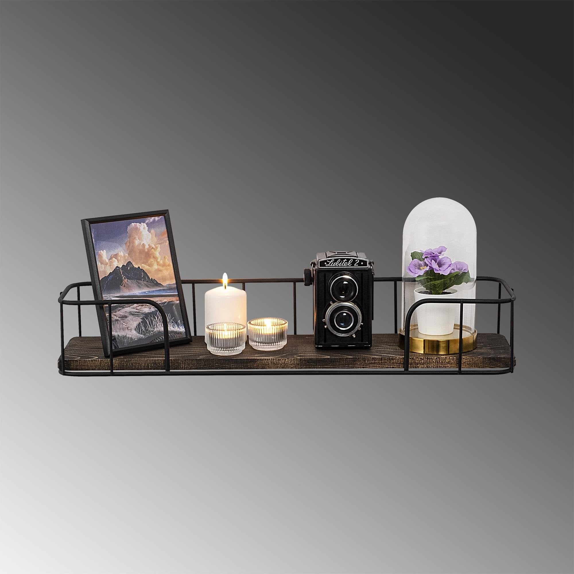 CM-013-SRK Dekoratif Ahşap Metal Duvar Rafı | ByLamp