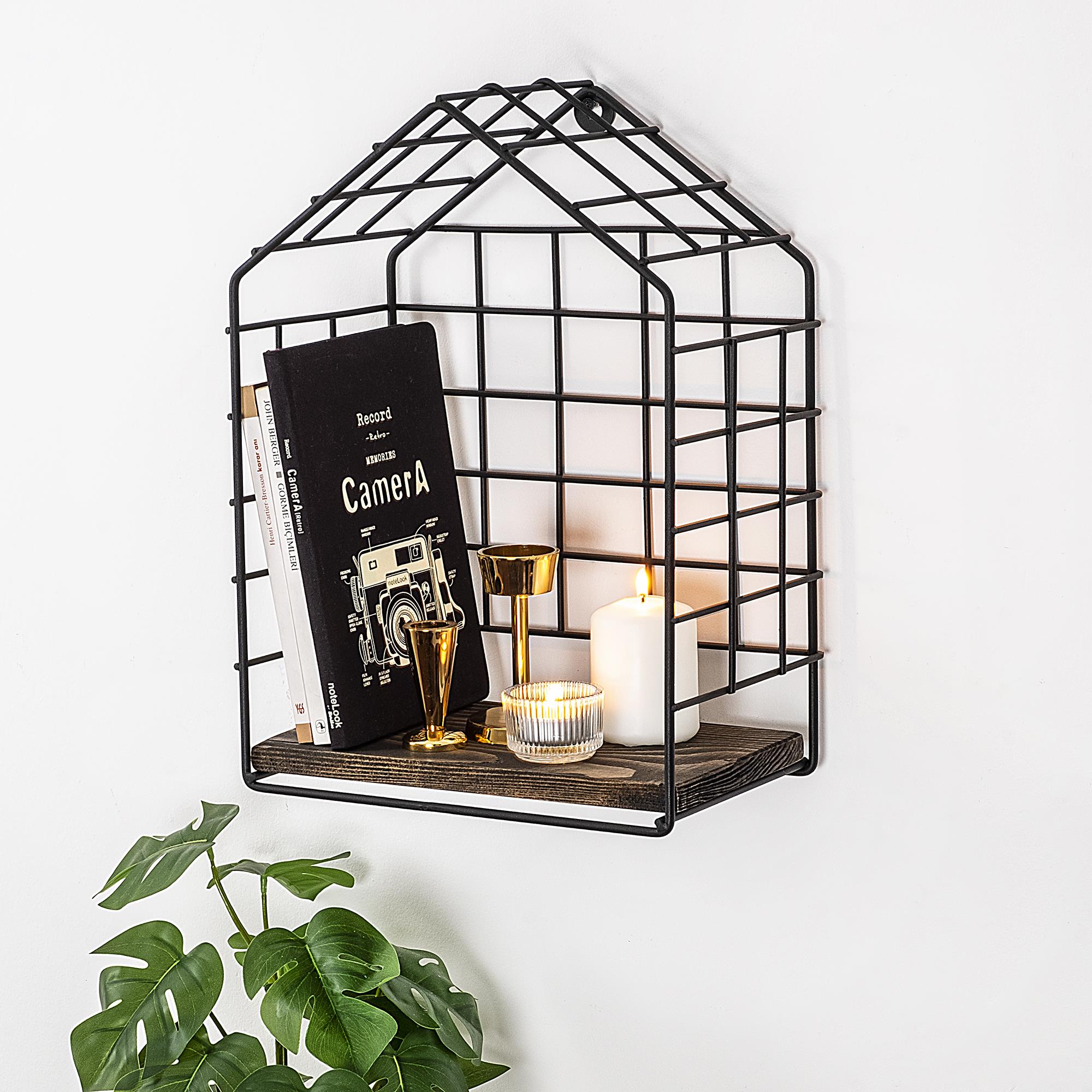 CM-016-SRK Dekoratif Ahşap Metal Duvar Rafı | ByLamp