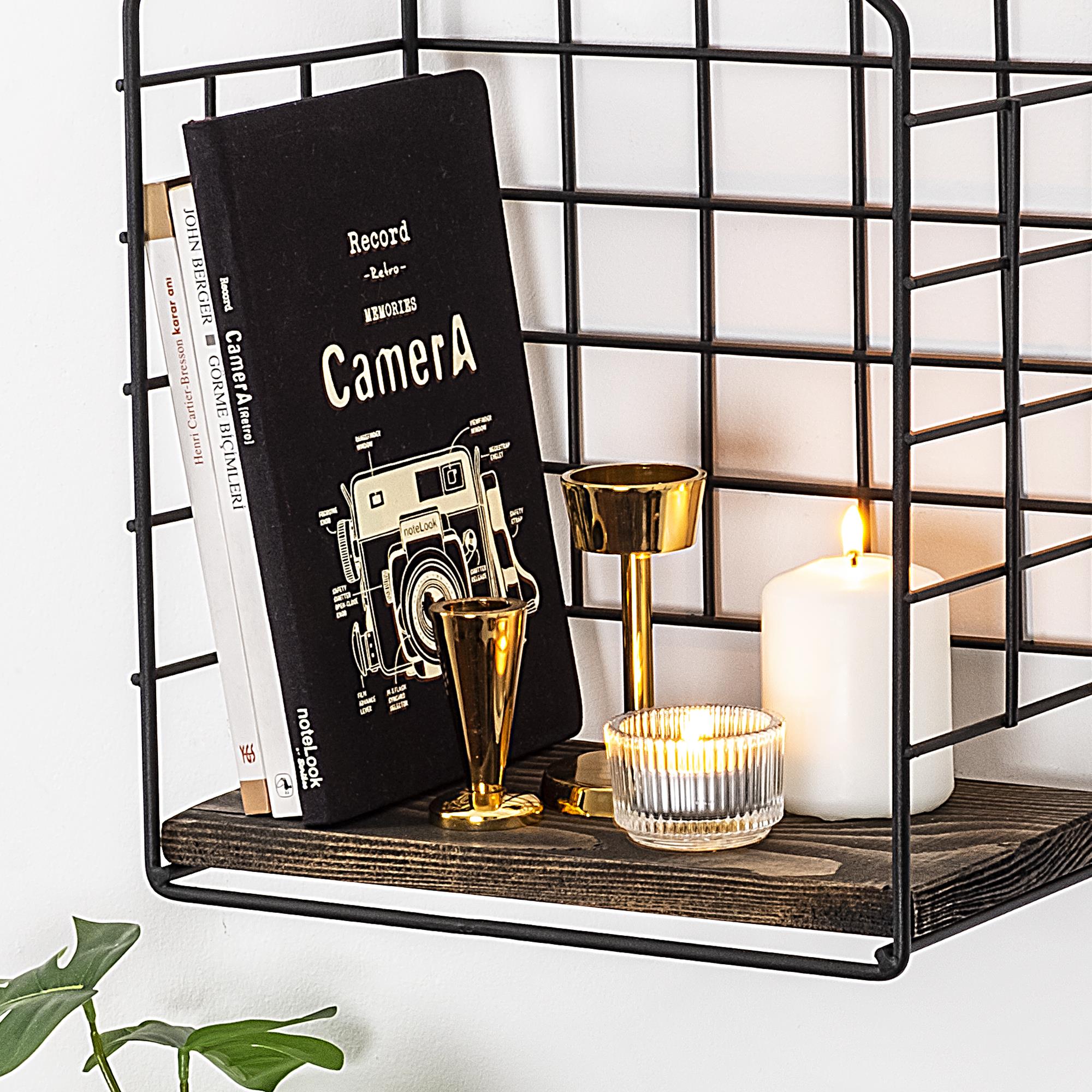 CM-016-SRK Dekoratif Ahşap Metal Duvar Rafı | ByLamp