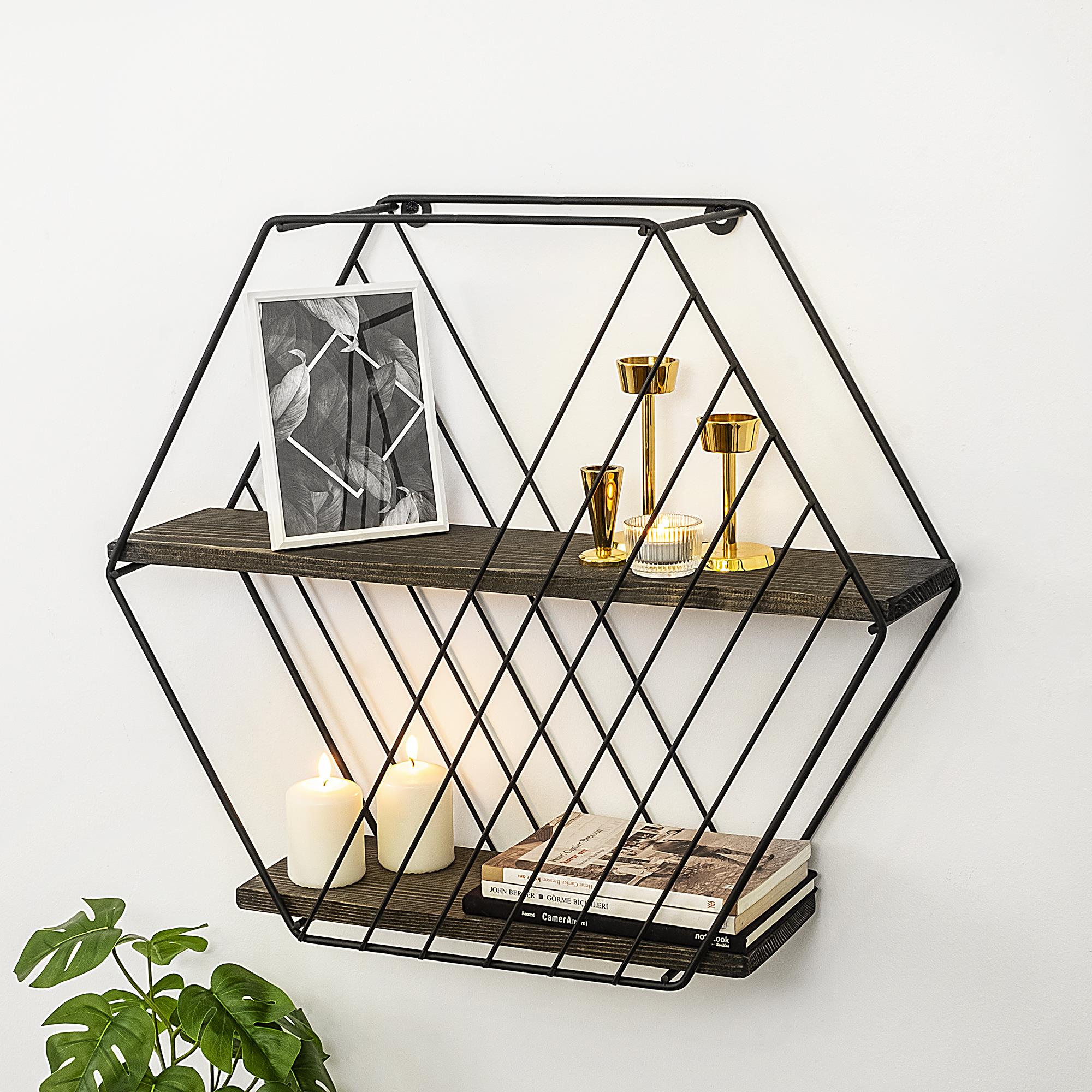 CM-023-SRK Dekoratif Ahşap Metal Duvar Rafı | ByLamp