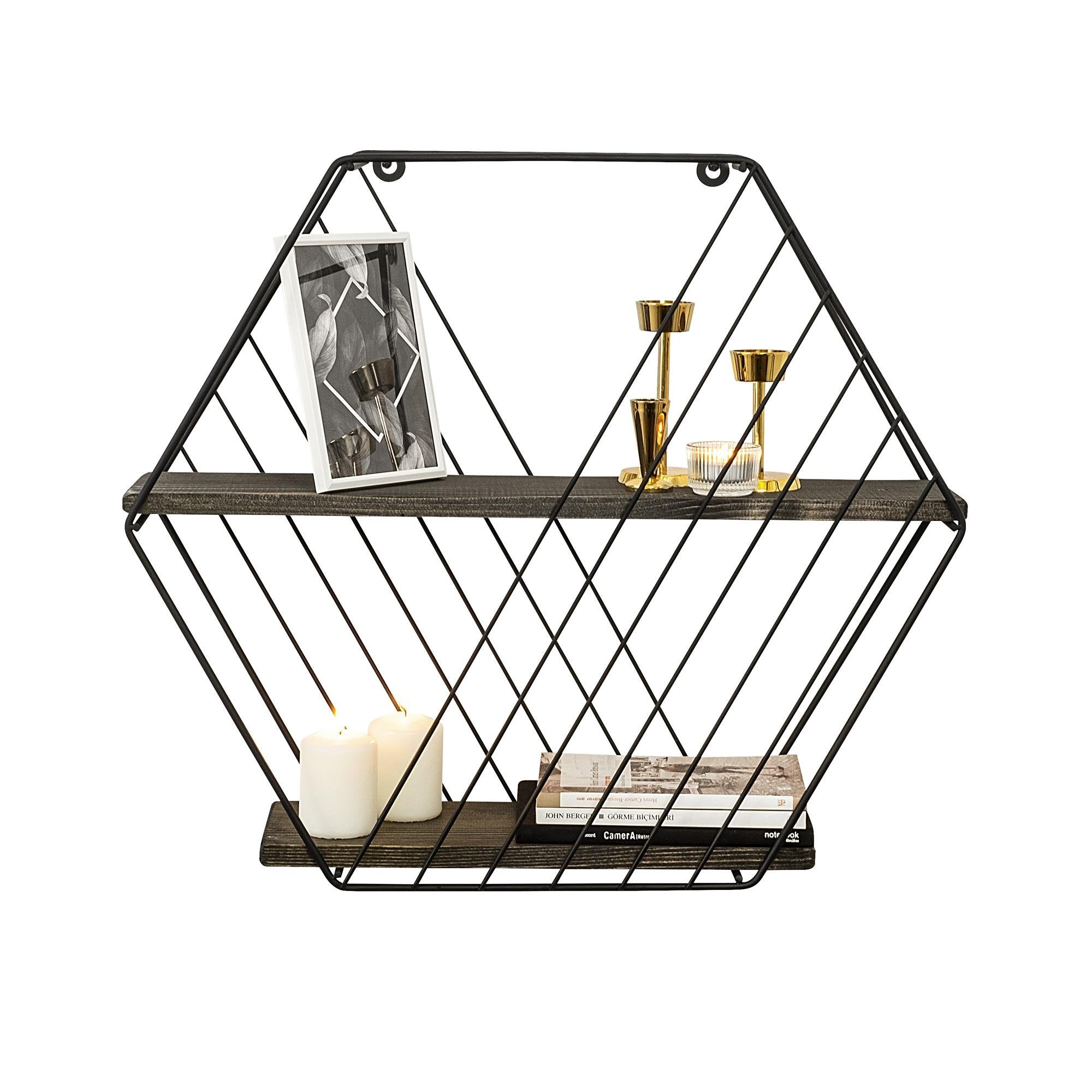 CM-023-SRK Dekoratif Ahşap Metal Duvar Rafı | ByLamp