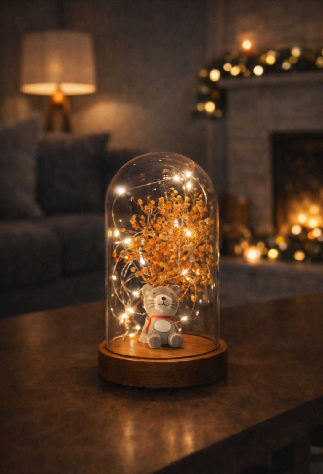 Işıklı Fanus Çantalı Kedi Figürlü Masa Lambası