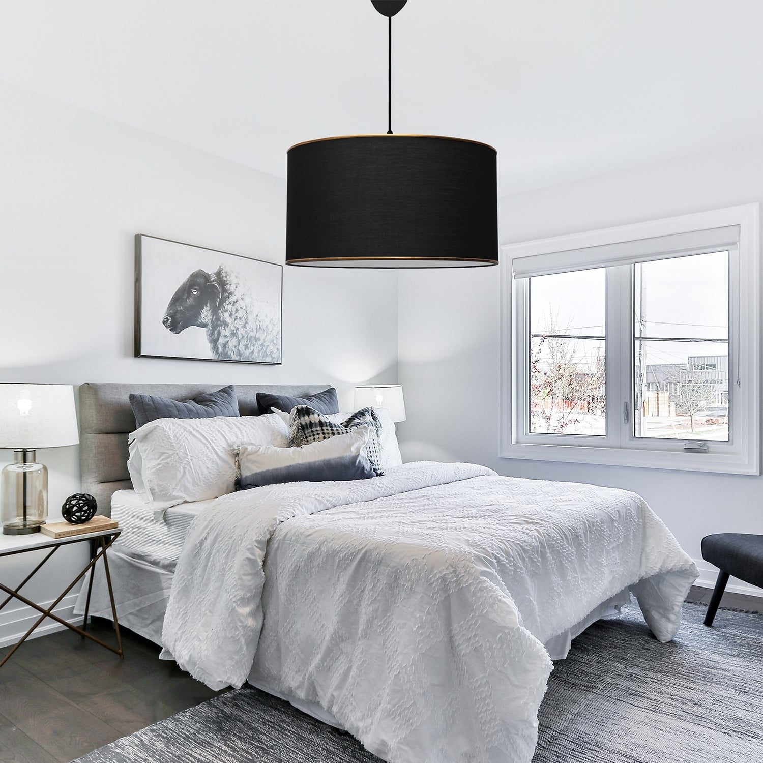 Daisy Gold Detailed Black Fabric 38' Pendant Lamp | ByLamp