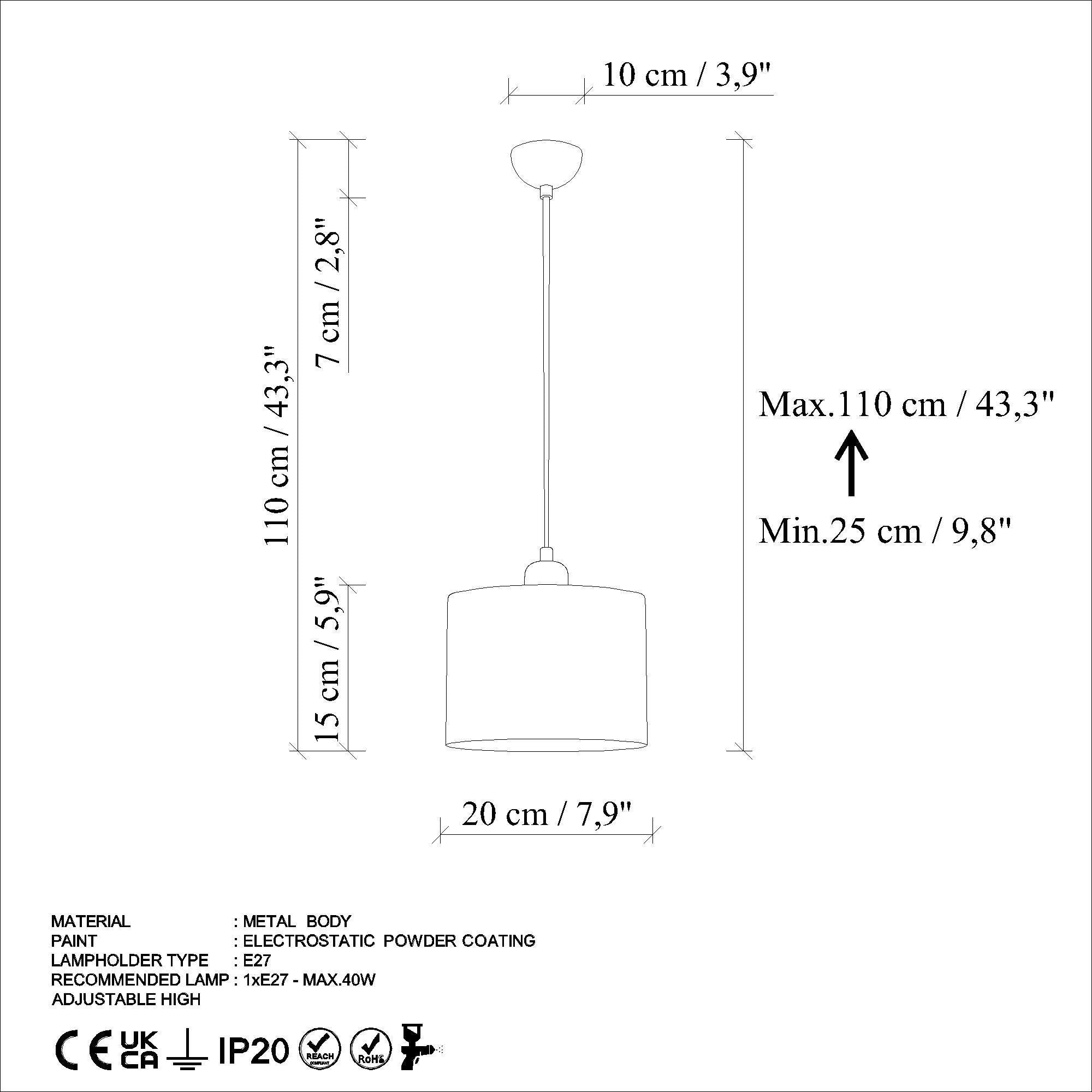 Düz 195 Açık Mavi 1 Sıvama Sarkıt Aydınlatma | ByLamp