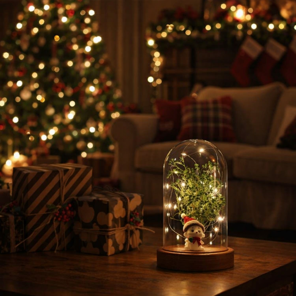 Işıklı Fanus Kirpicik ve Çiçek Figürlü Lamba