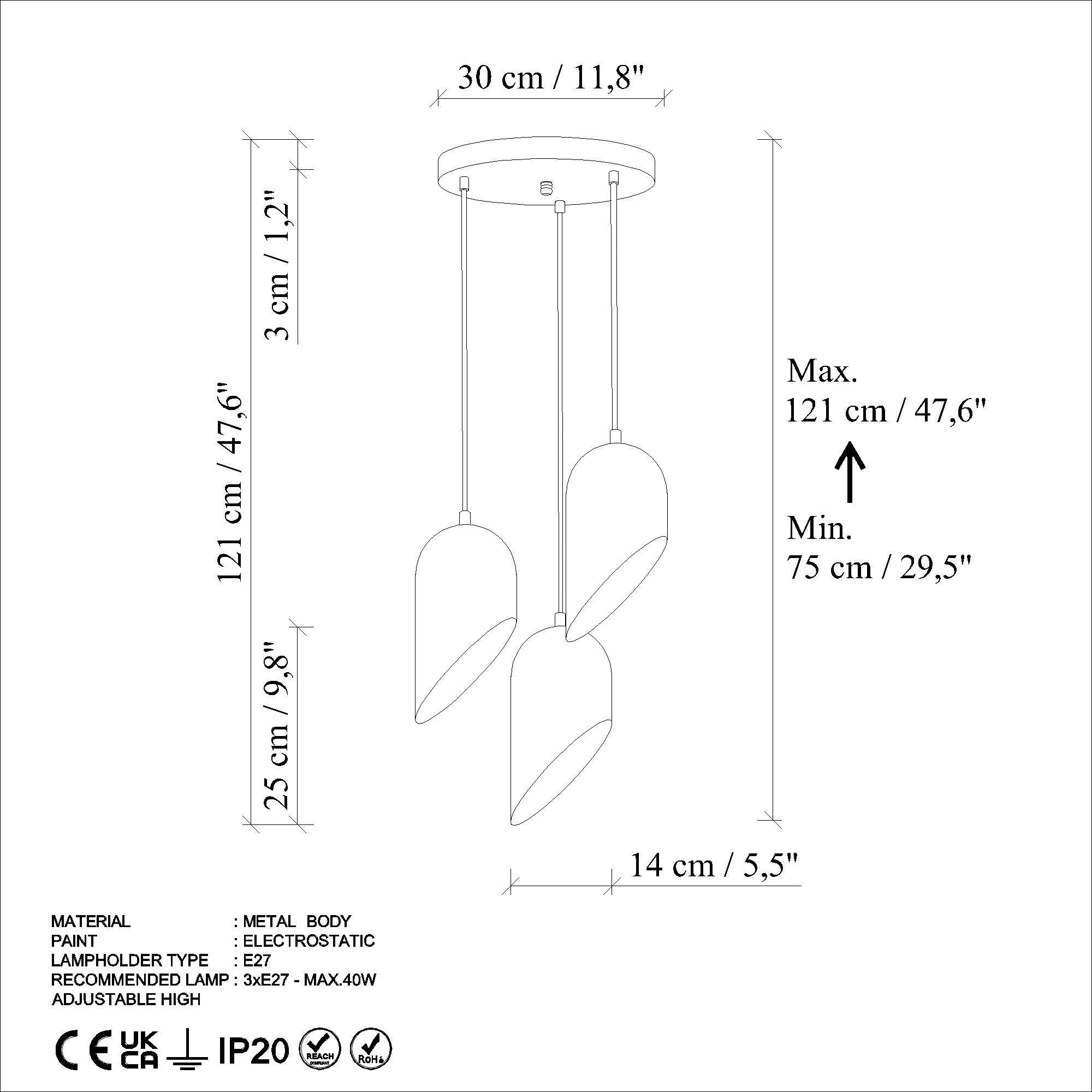 Kesik 6176 3 Retro Sıvama Sarkıt Aydınlatma | ByLamp