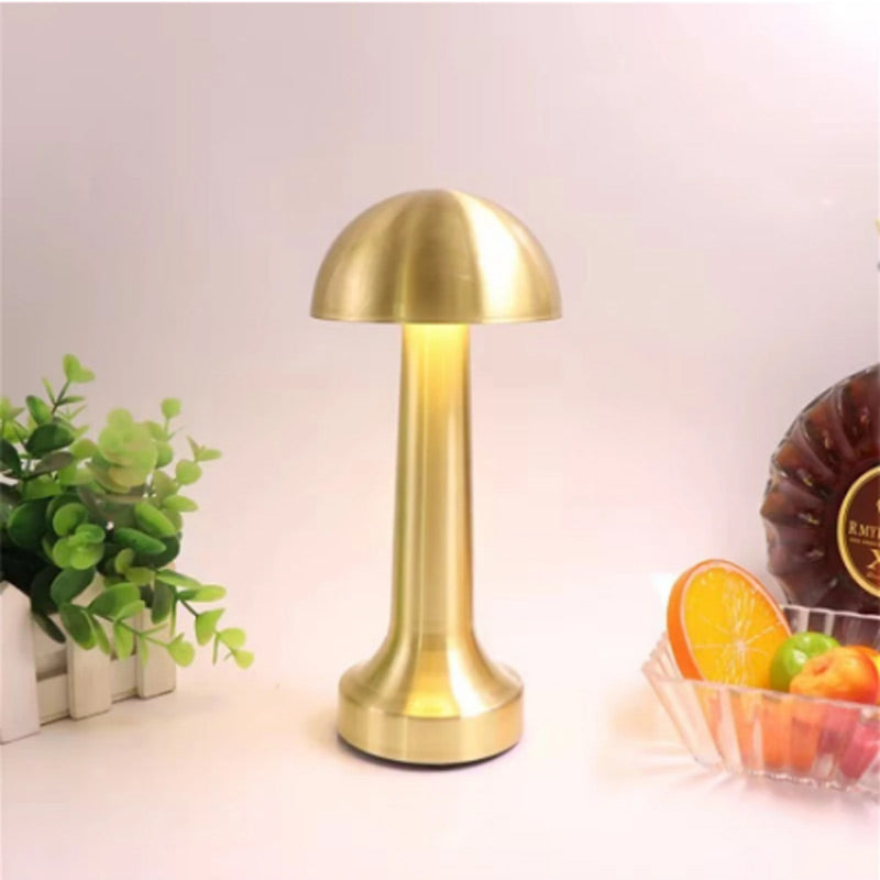 Mantar Figürlü Gold Renk Dokunmatik Masa Lambası