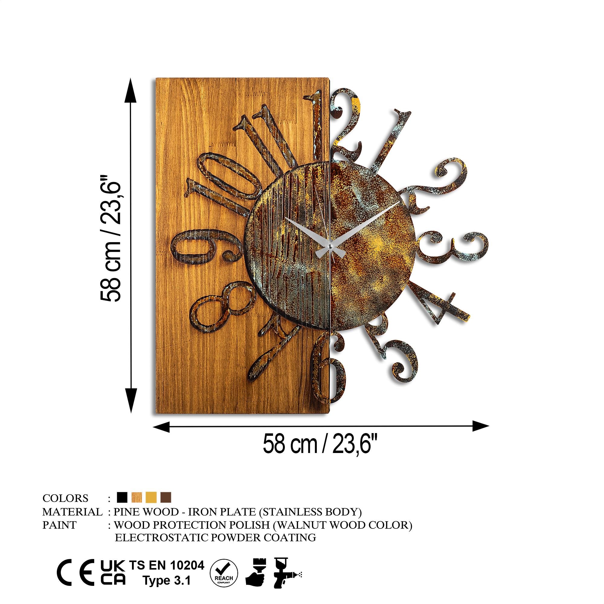 MAS-007-A Dekoratif Ahşap Metal Duvar Saati | ByLamp