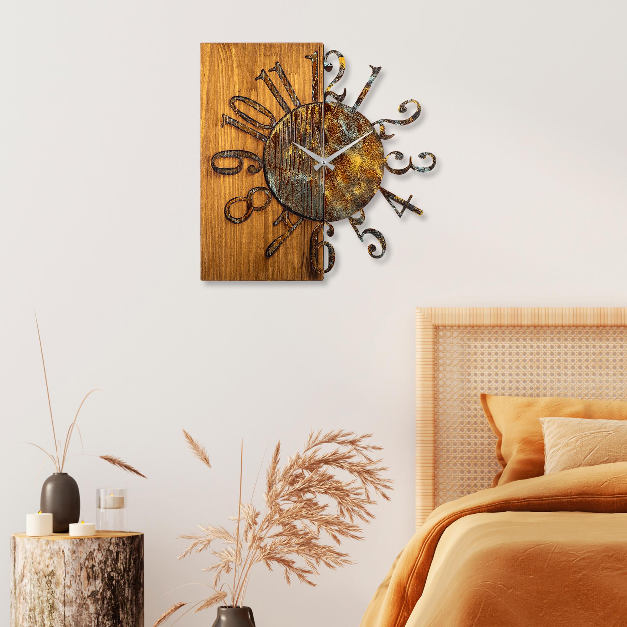 MAS-007-A Dekoratif Ahşap Metal Duvar Saati | ByLamp