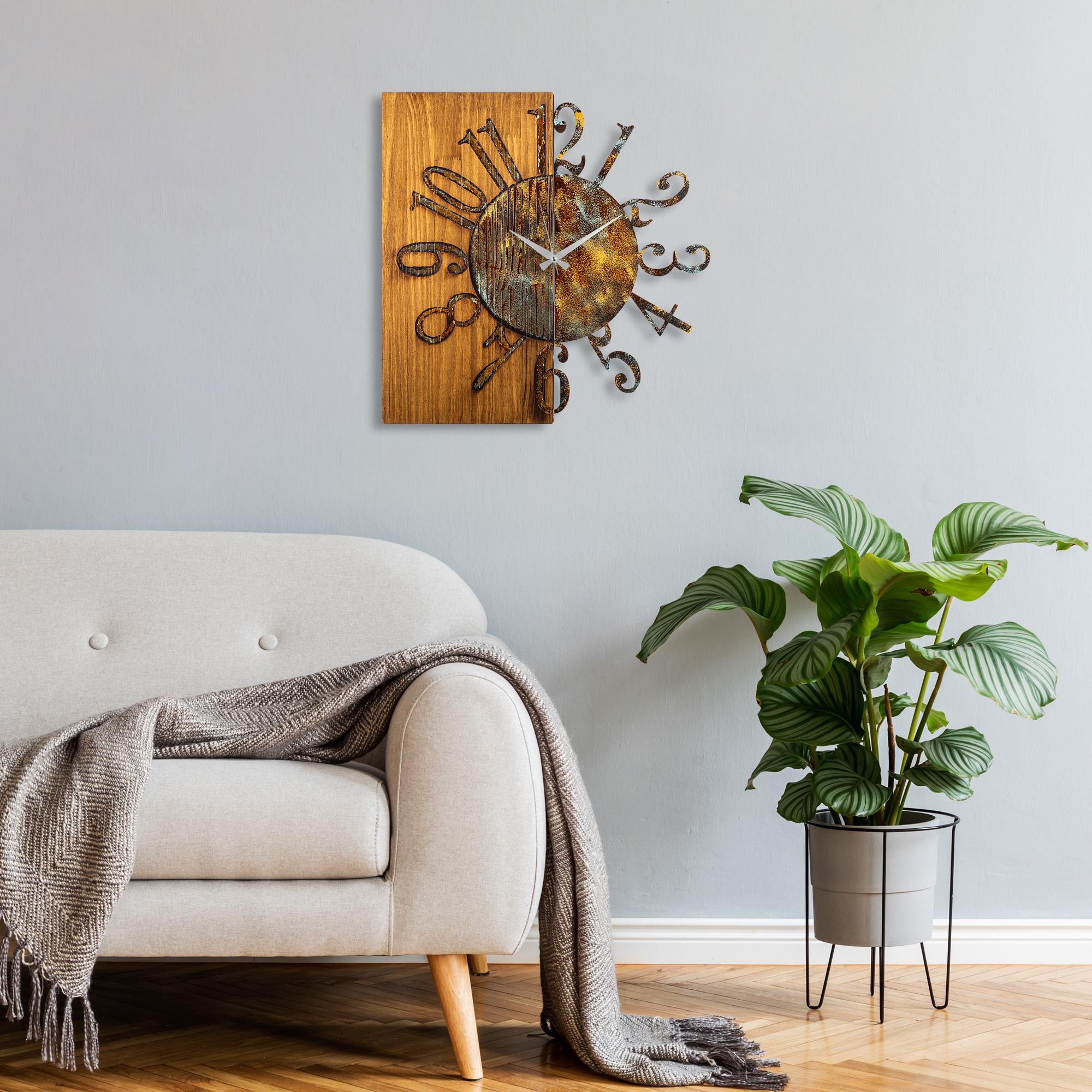 MAS-007-A Dekoratif Ahşap Metal Duvar Saati | ByLamp