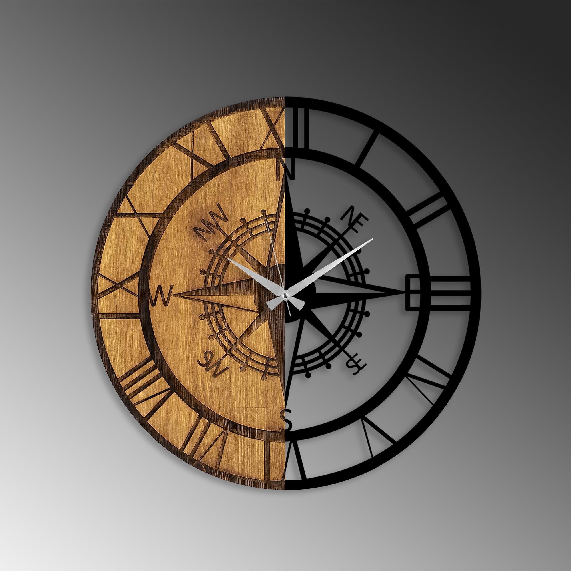 MAS-053 Dekoratif Ahşap Metal Duvar Saati | ByLamp