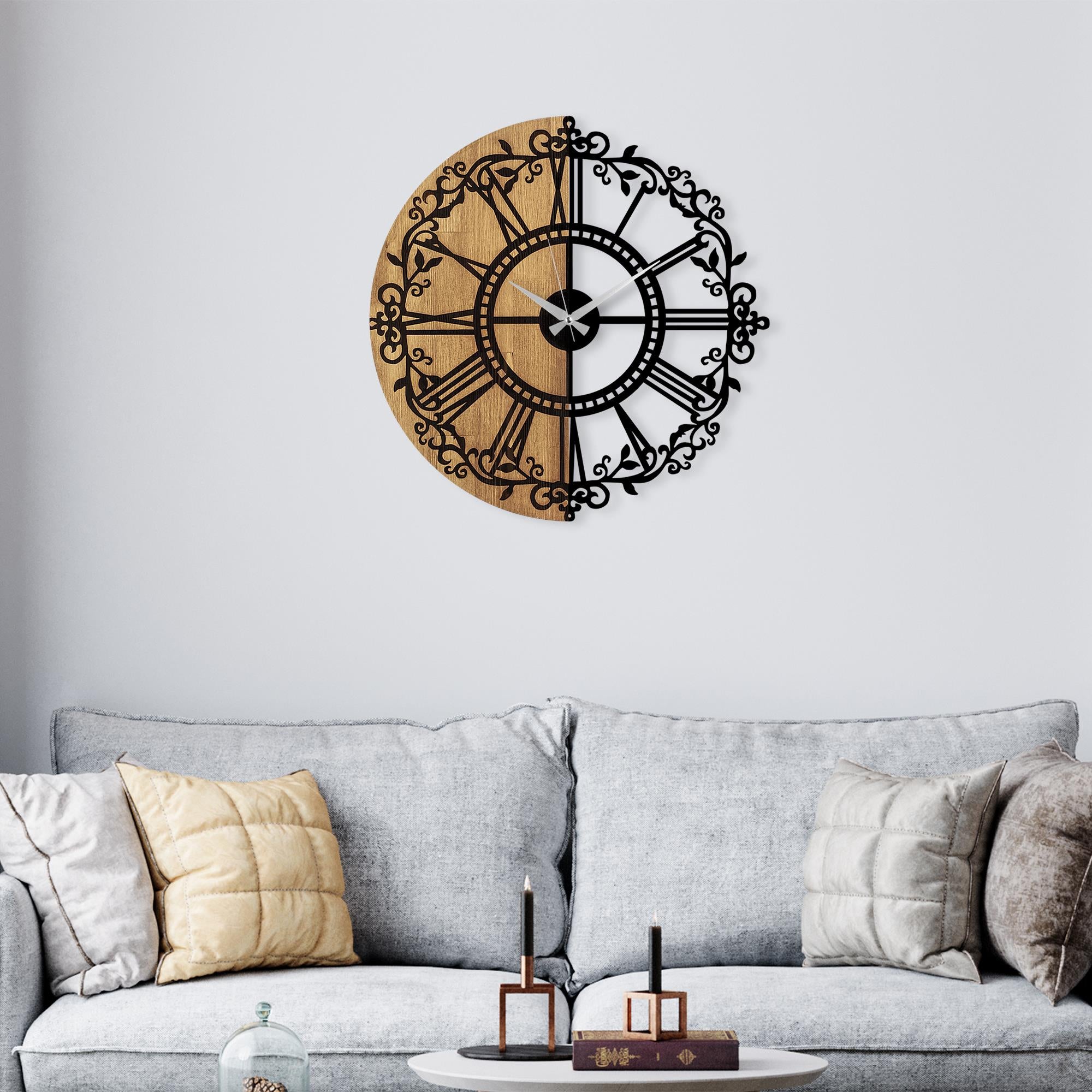 MAS-063 Dekoratif Ahşap Metal Duvar Saati | ByLamp