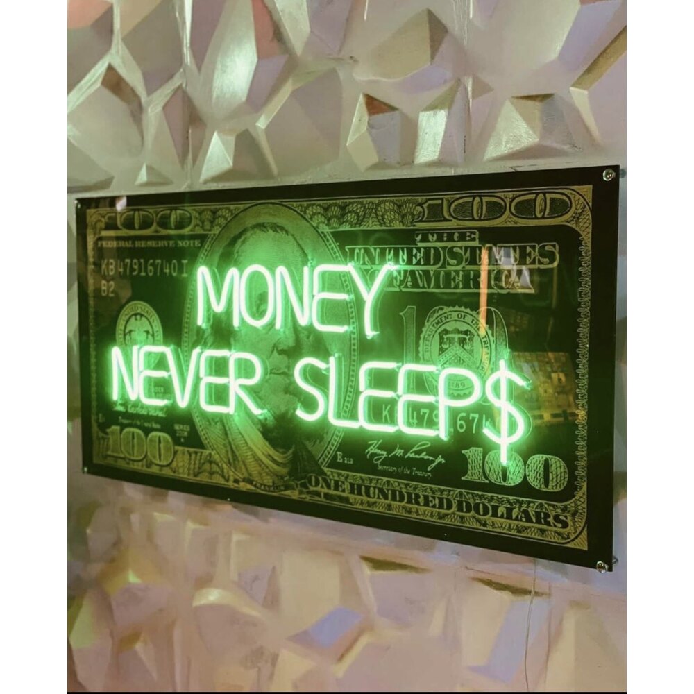 Money Never Sleep Text Led Neon Lamp