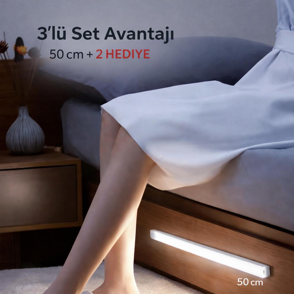 Şarjlı Sensörlü Çubuk LED Aydınlatma 50 cm | 2 Adet 20 cm Hediye