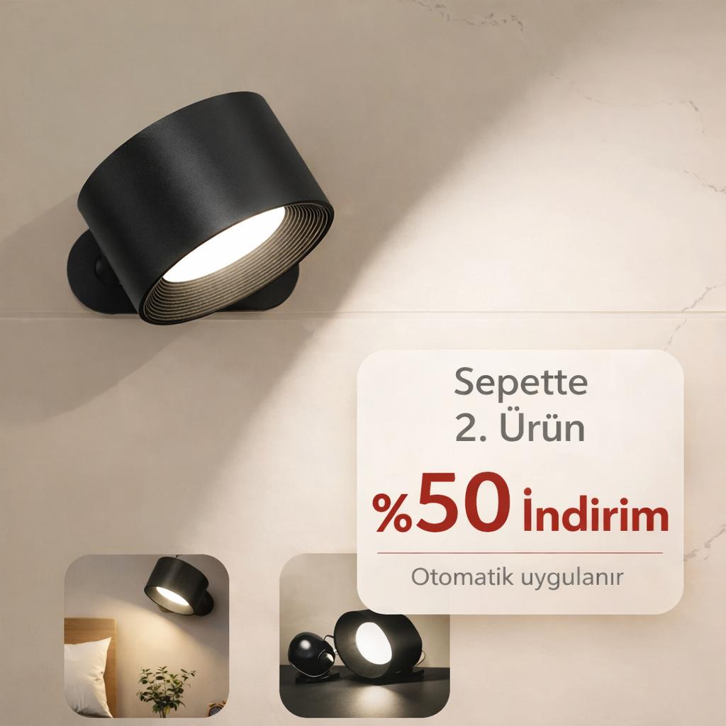 360° Dönebilen Siyah Şarjlı LED Duvar Aydınlatması – Duvar Apliği | ByLamp