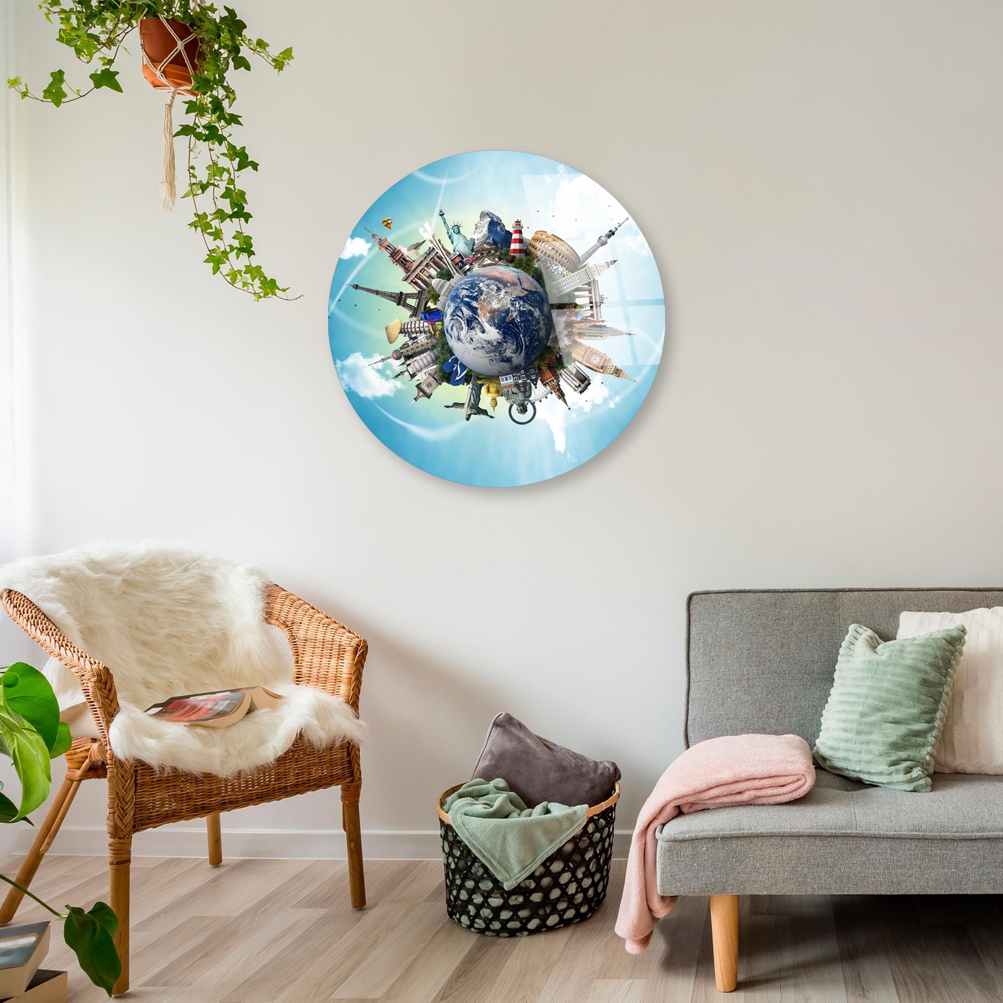 UV-1129 Baskılı Cam Yuvarlak Duvar Tablosu | ByLamp