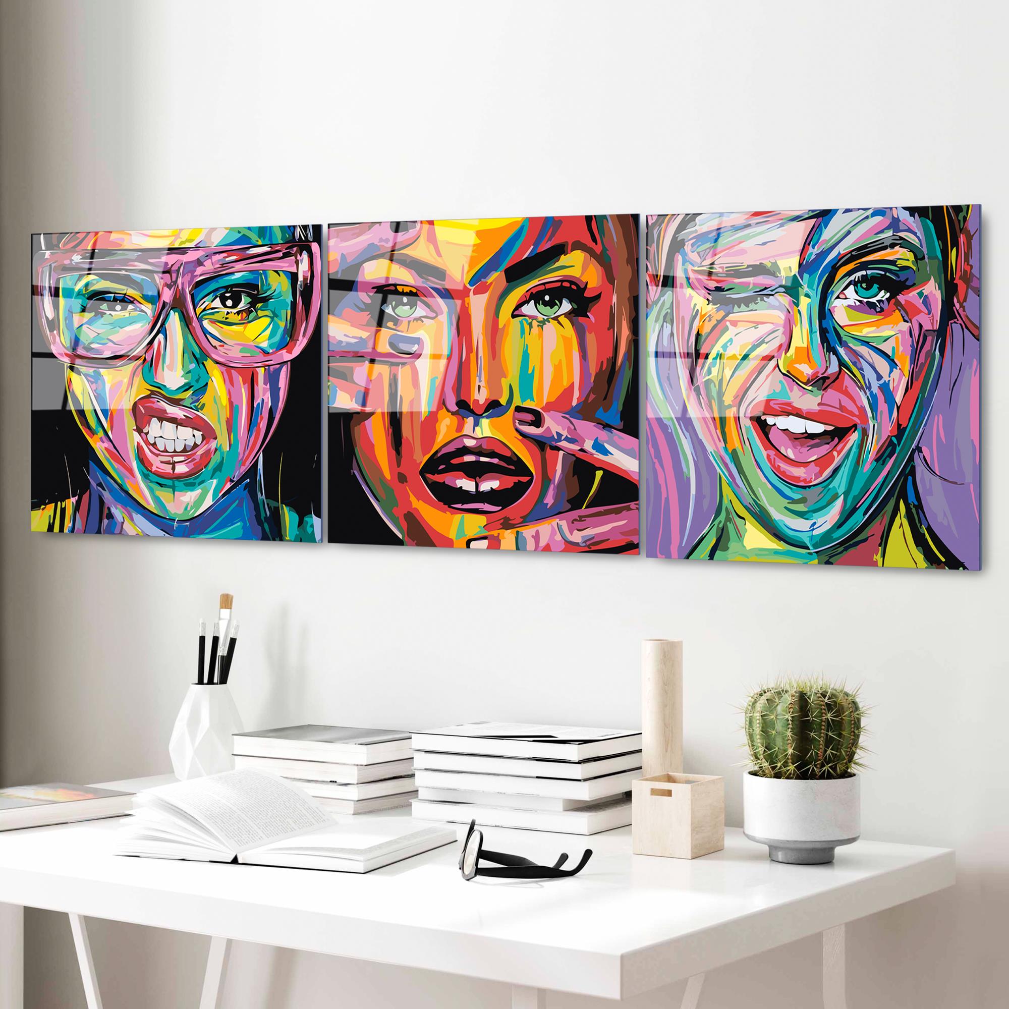 UV-852 Baskılı Cam 3'lü Set Duvar Tablosu | ByLamp