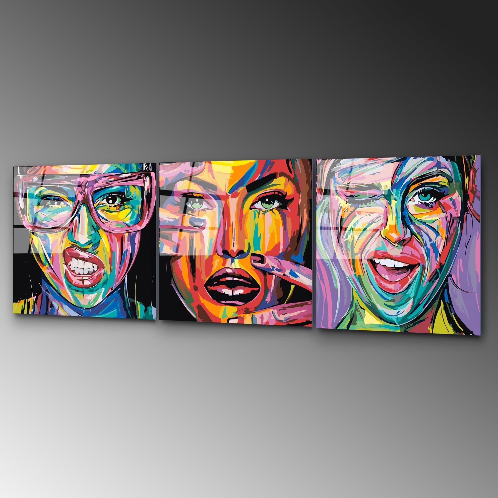 UV-852 Baskılı Cam 3'lü Set Duvar Tablosu | ByLamp