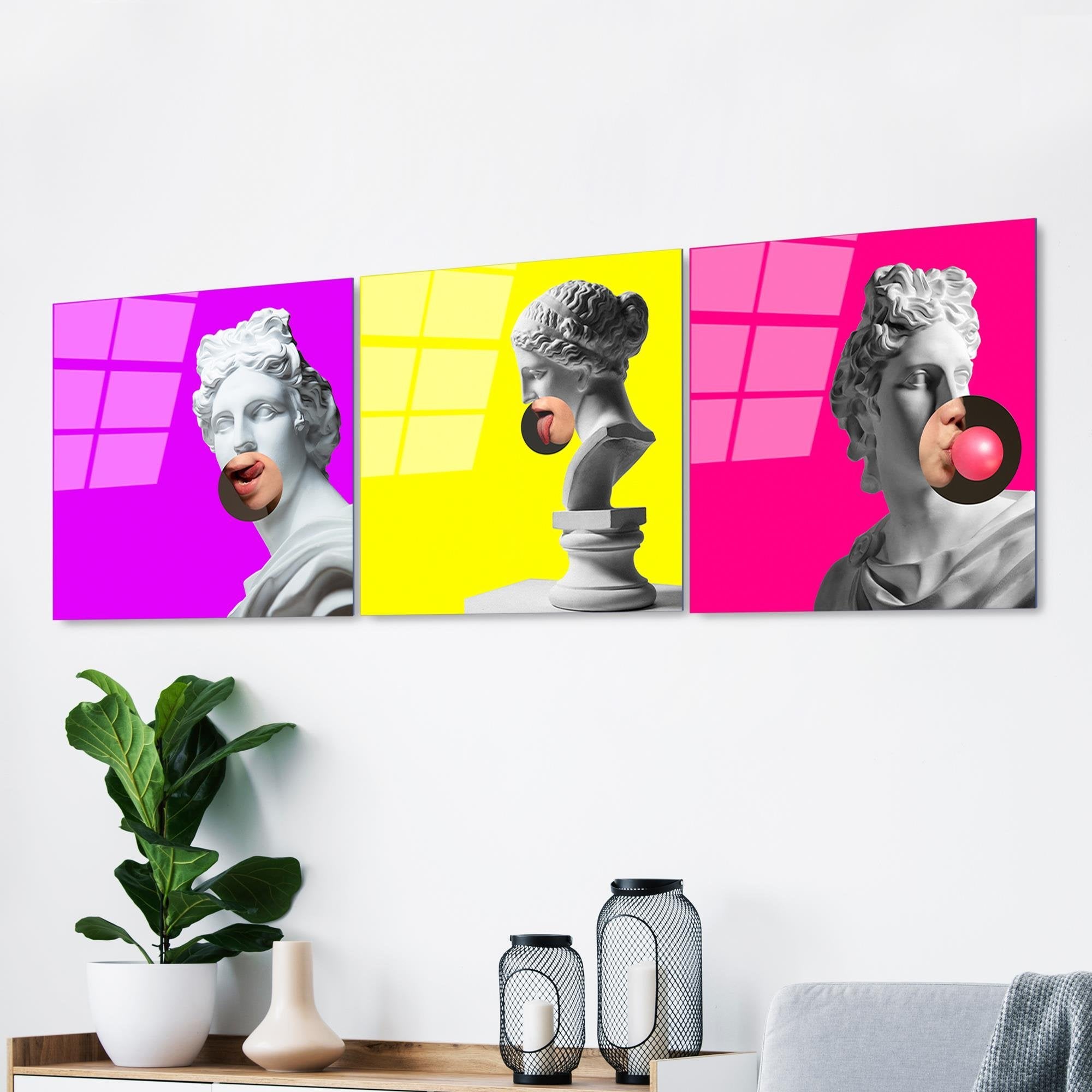 UV-855 Baskılı Cam 3'lü Set Duvar Tablosu | ByLamp