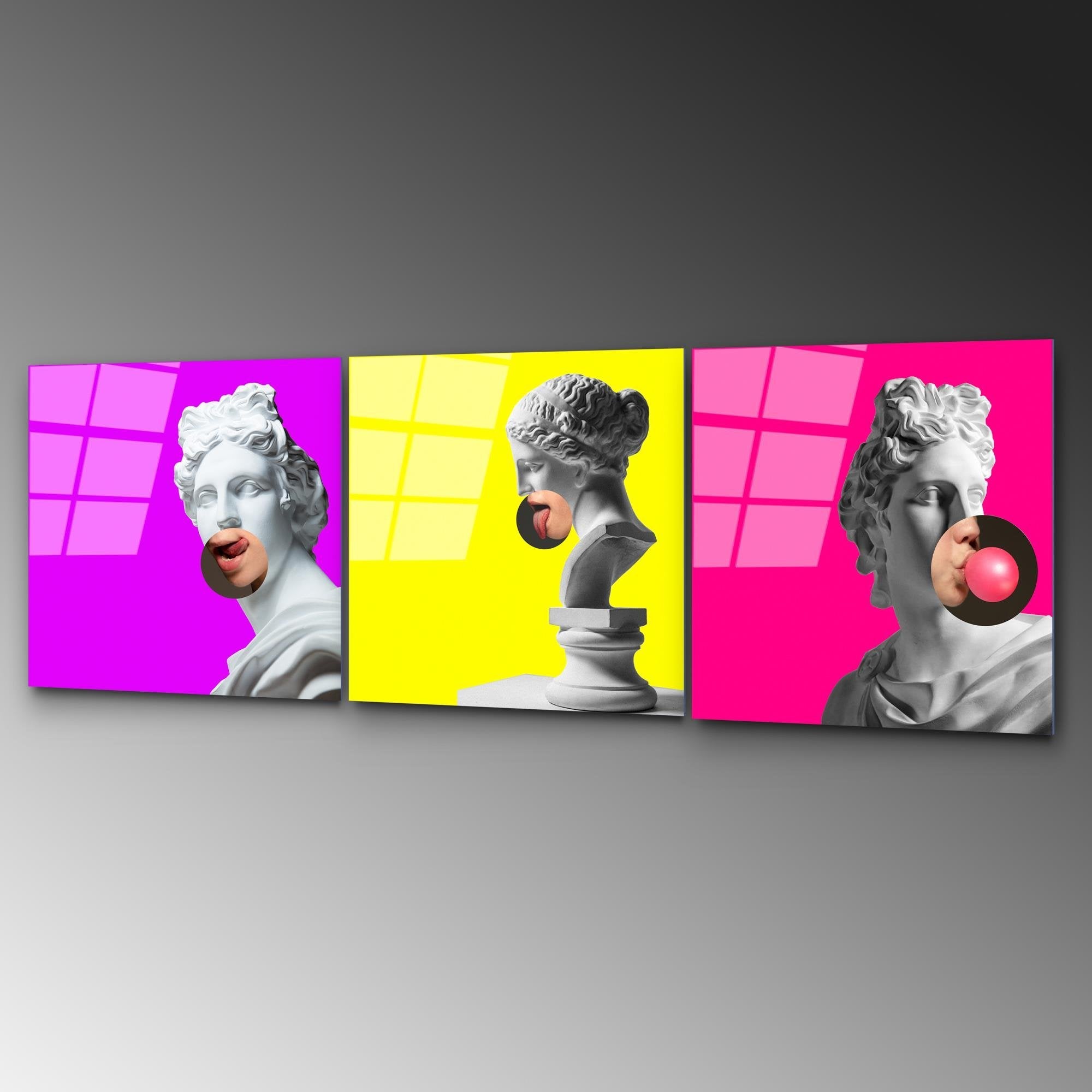 UV-855 Baskılı Cam 3'lü Set Duvar Tablosu | ByLamp