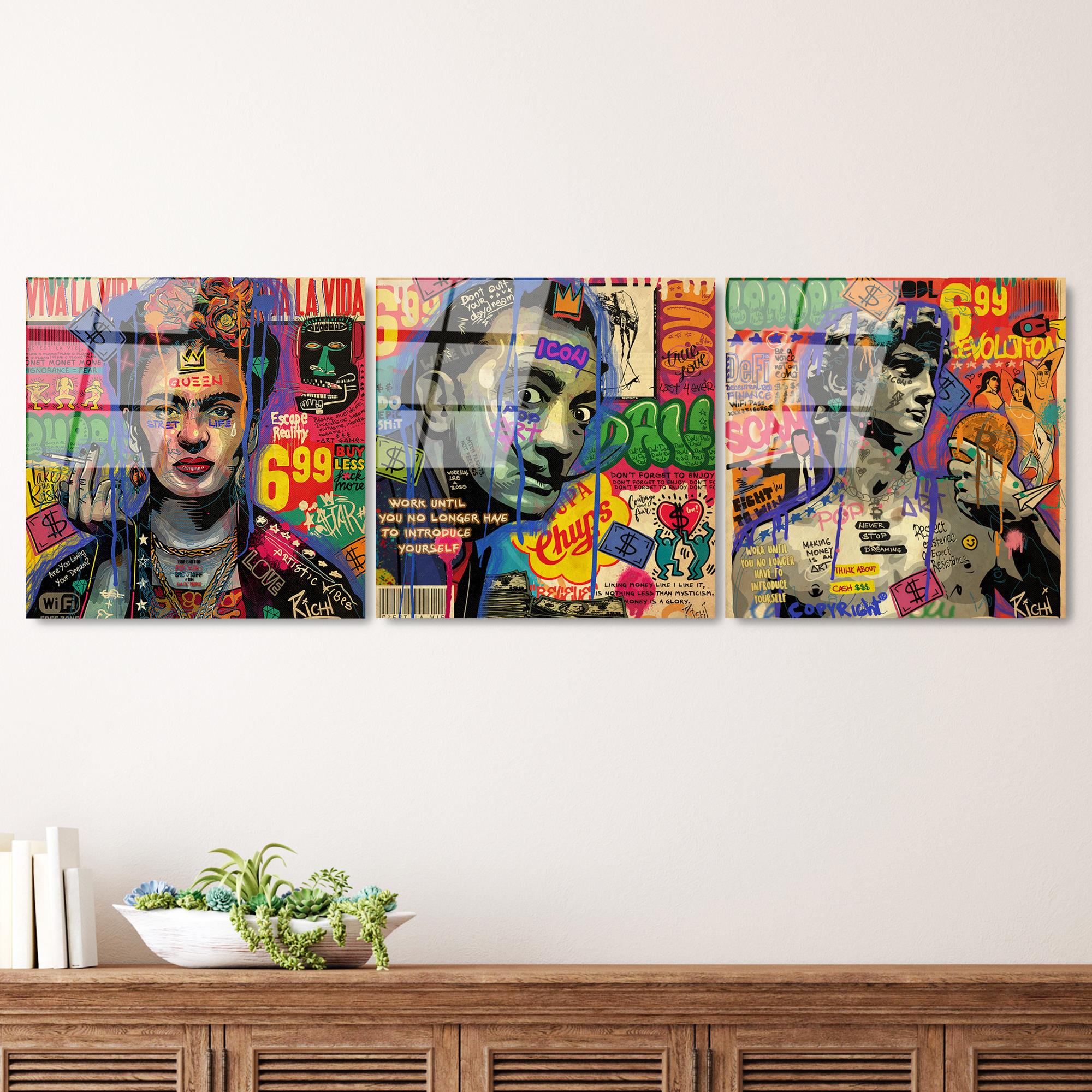 UV-856 Baskılı Cam 3'lü Set Duvar Tablosu | ByLamp