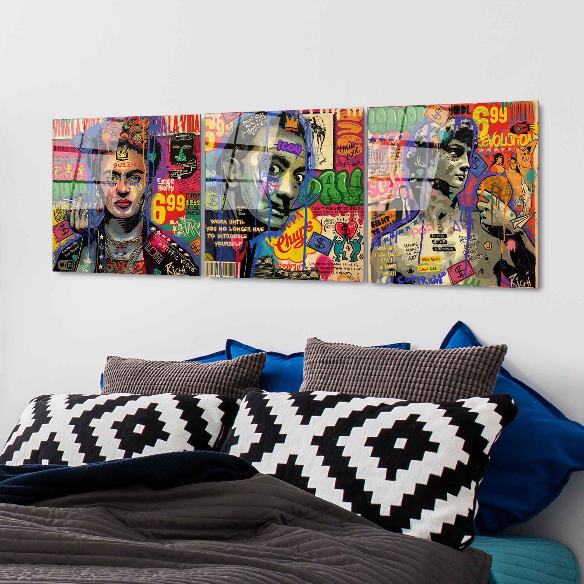 UV-856 Baskılı Cam 3'lü Set Duvar Tablosu | ByLamp