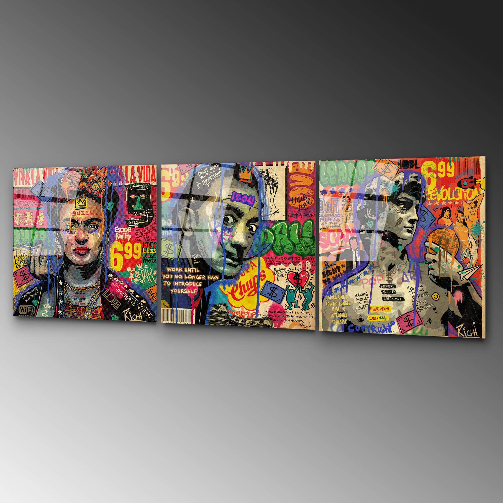 UV-856 Baskılı Cam 3'lü Set Duvar Tablosu | ByLamp