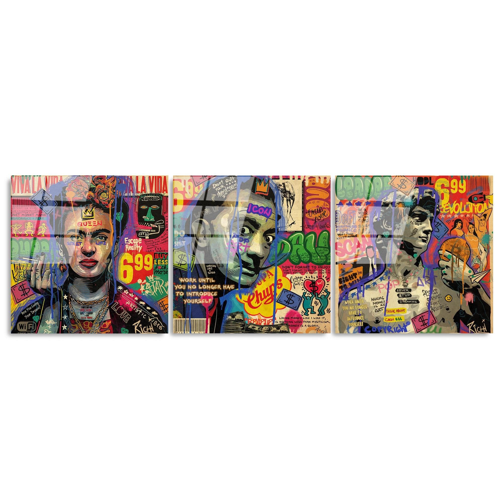 UV-856 Baskılı Cam 3'lü Set Duvar Tablosu | ByLamp