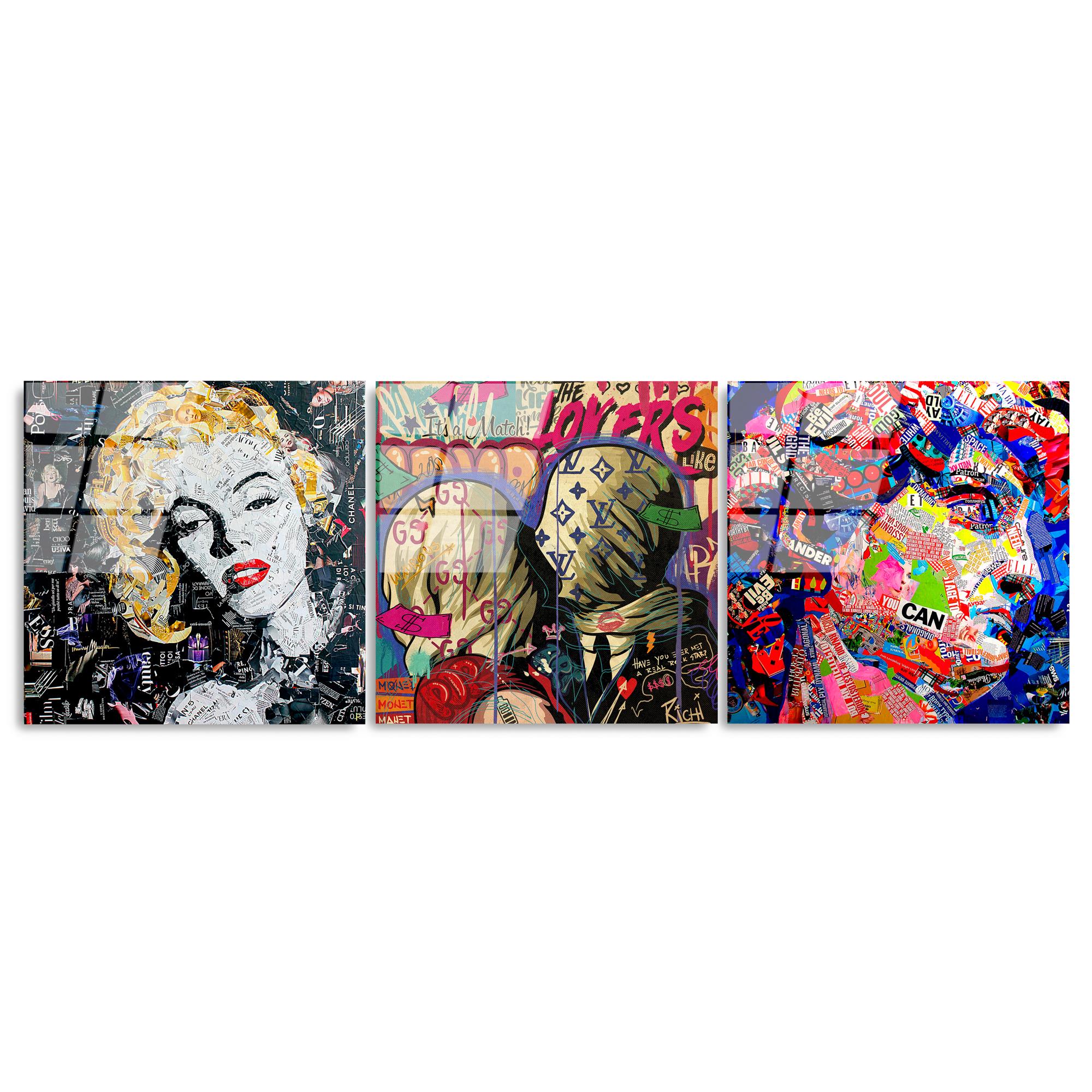 UV-857 Baskılı Cam 3'lü Set Duvar Tablosu | ByLamp