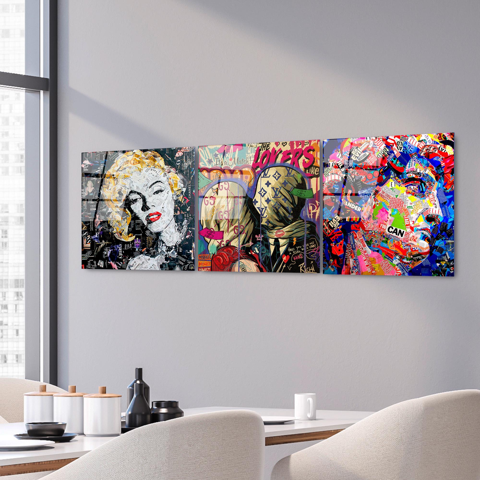 UV-857 Baskılı Cam 3'lü Set Duvar Tablosu | ByLamp