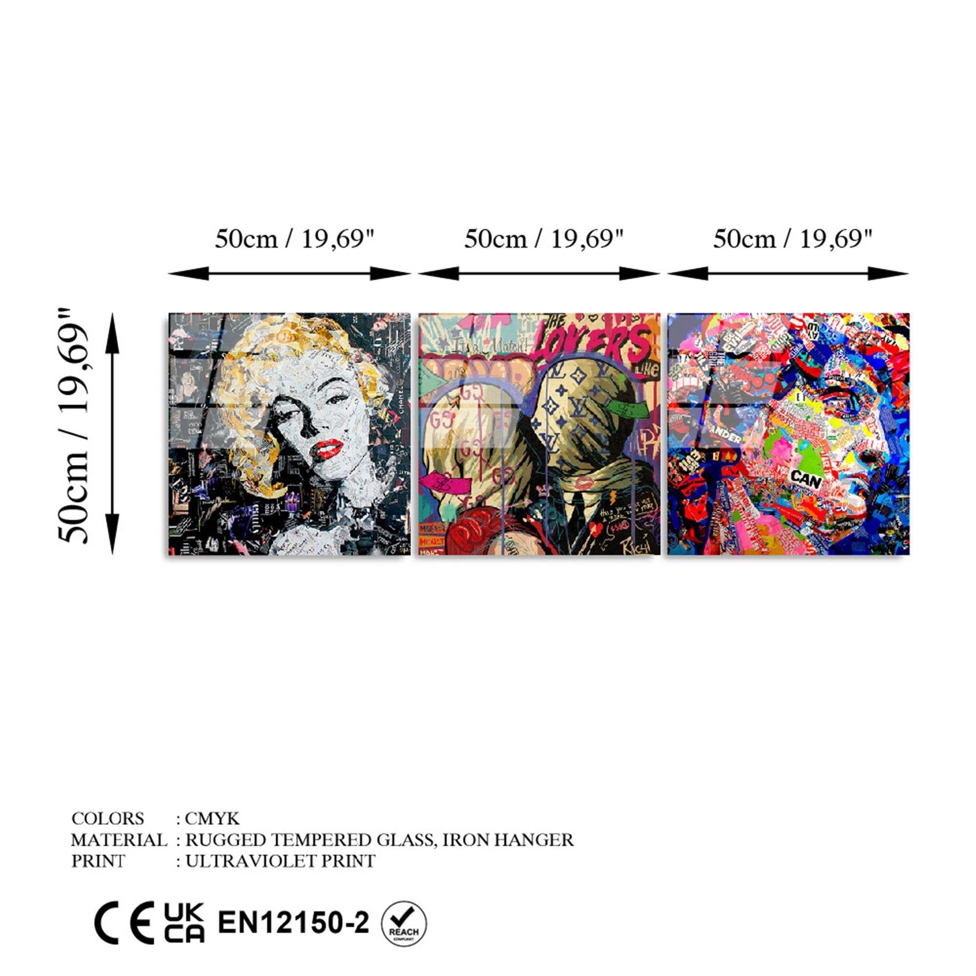 UV-857 Baskılı Cam 3'lü Set Duvar Tablosu | ByLamp