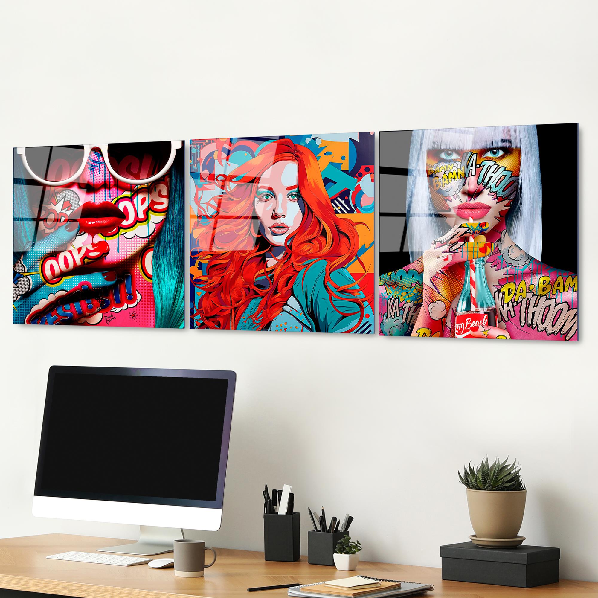 UV-858 Baskılı Cam 3'lü Set Duvar Tablosu | ByLamp