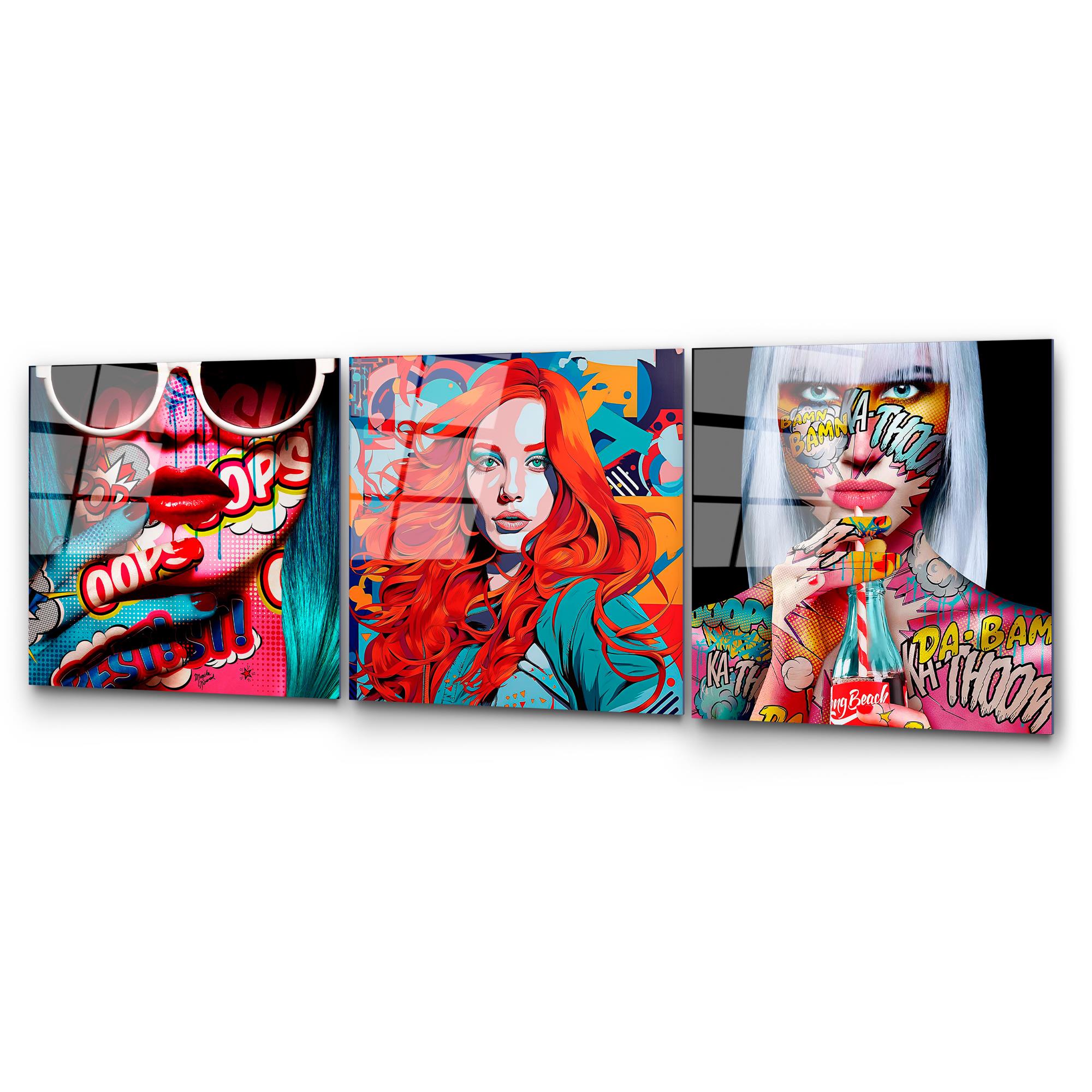 UV-858 Baskılı Cam 3'lü Set Duvar Tablosu | ByLamp